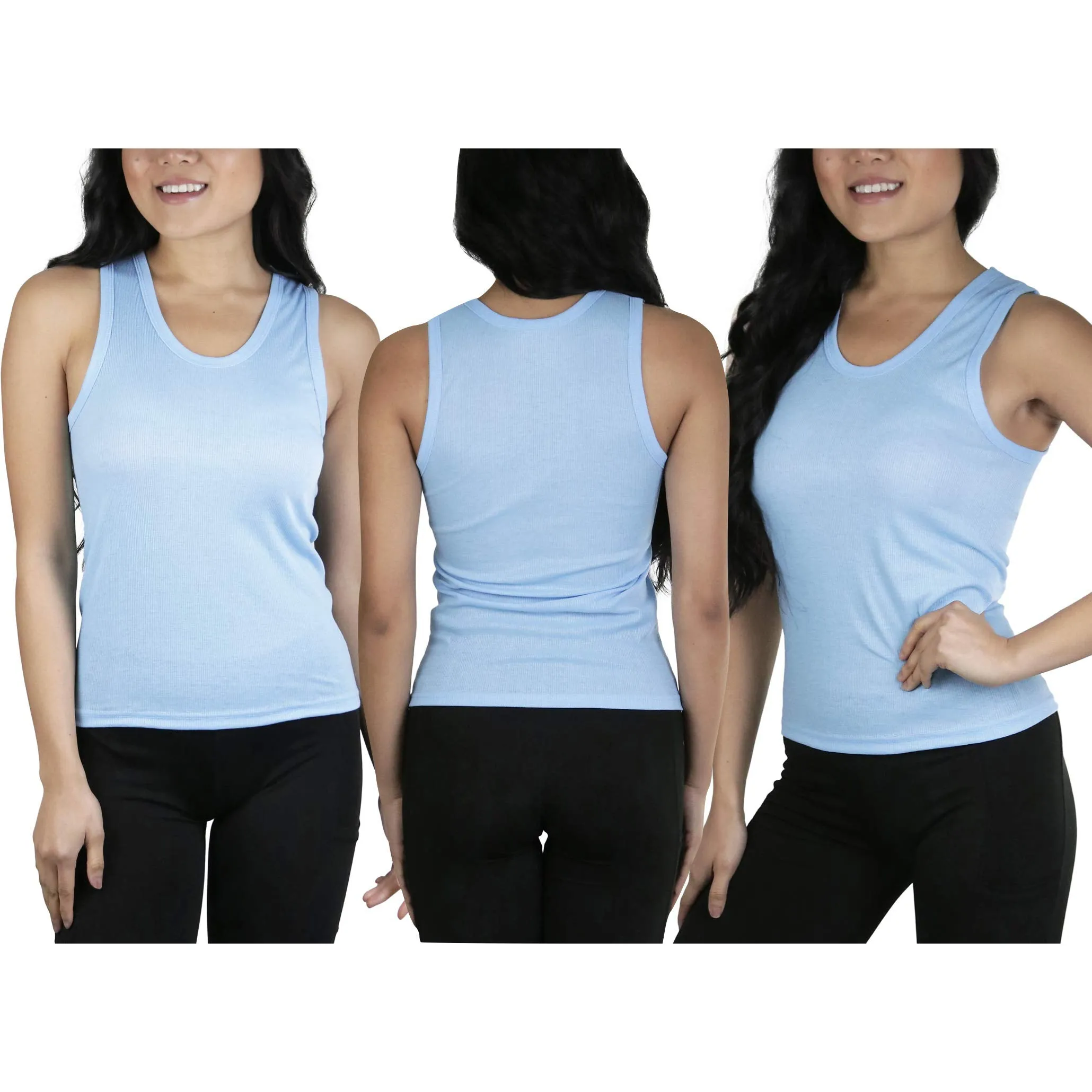 6-Pack: ToBeInStyle Women's Junior 100% Cotton Ribbed Crop Lightweight Tank Tops