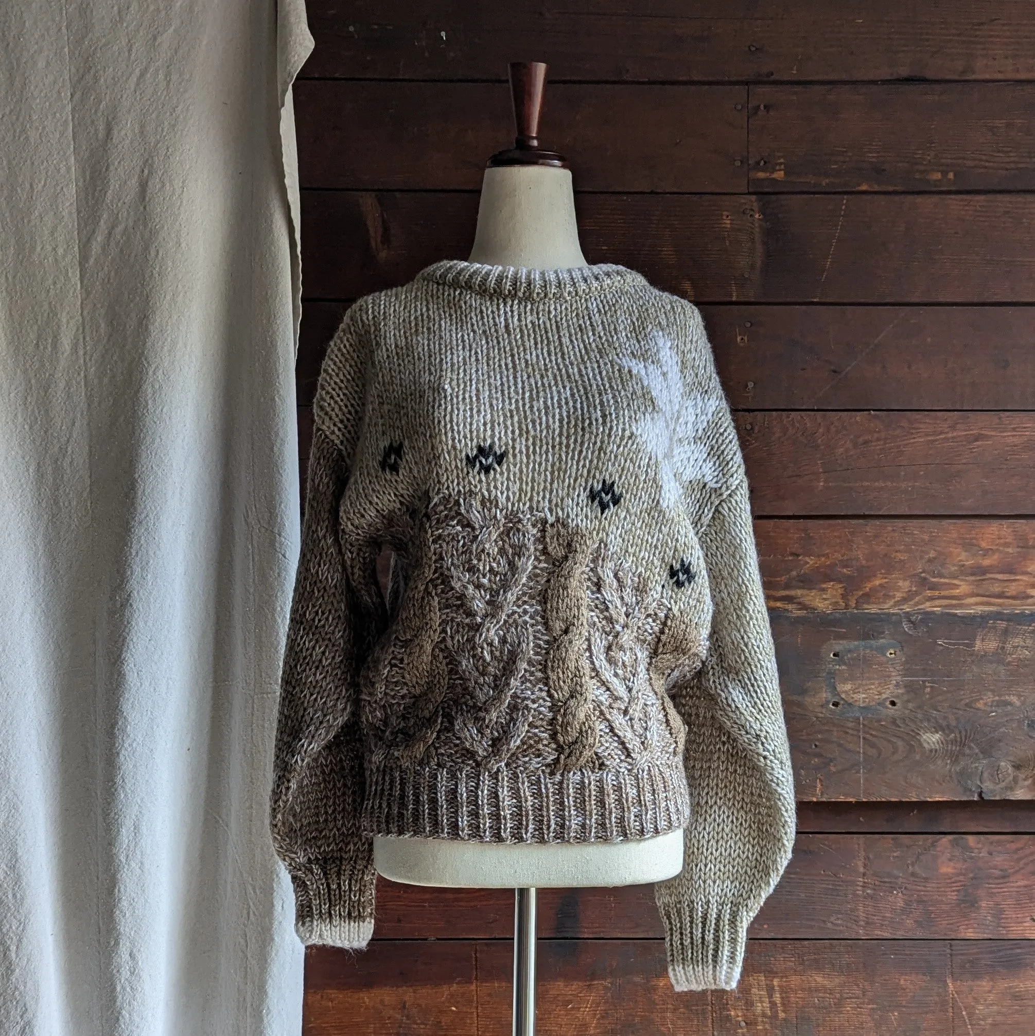 80s Vintage Chunky Coffee-and-Cream Acrylic Sweater