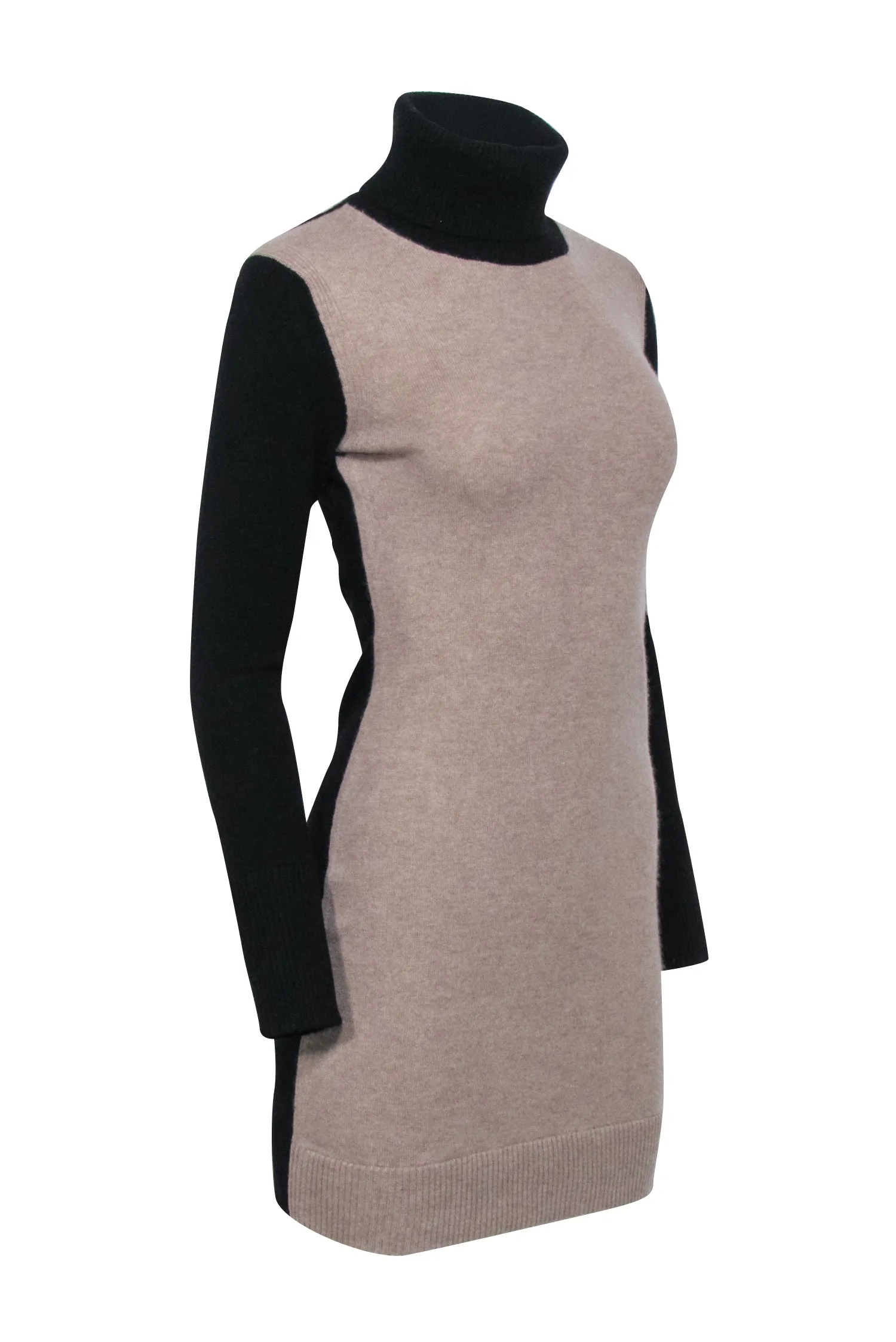 Aqua Cashmere - Beige & Black Two Tone Cashmere Sweater Dress Sz S