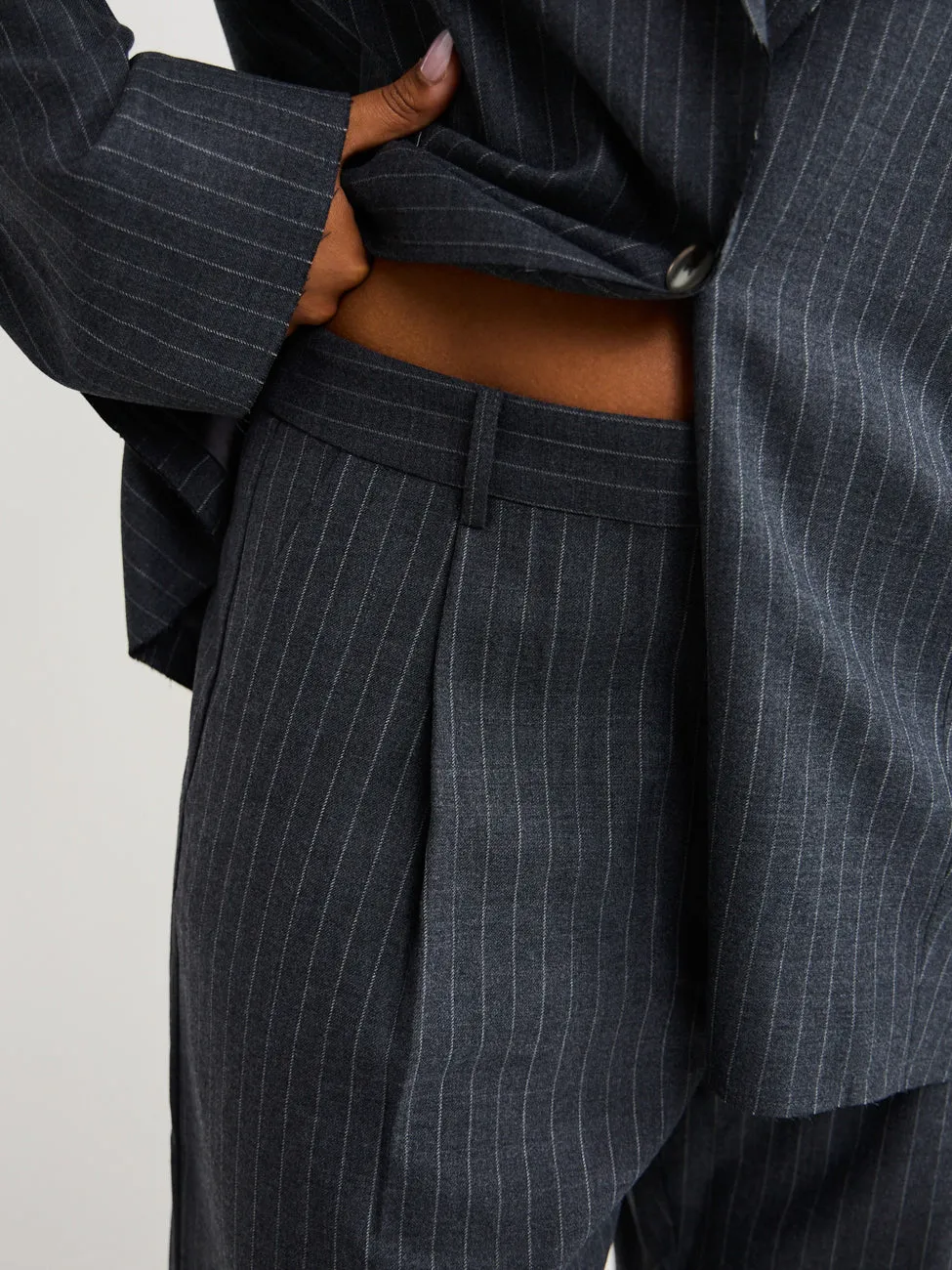 Bec and Bridge Pine Wide Leg Pant in Charcoal Pinstripe