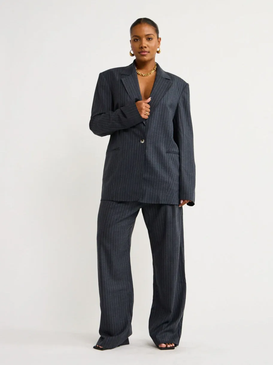 Bec and Bridge Pine Wide Leg Pant in Charcoal Pinstripe