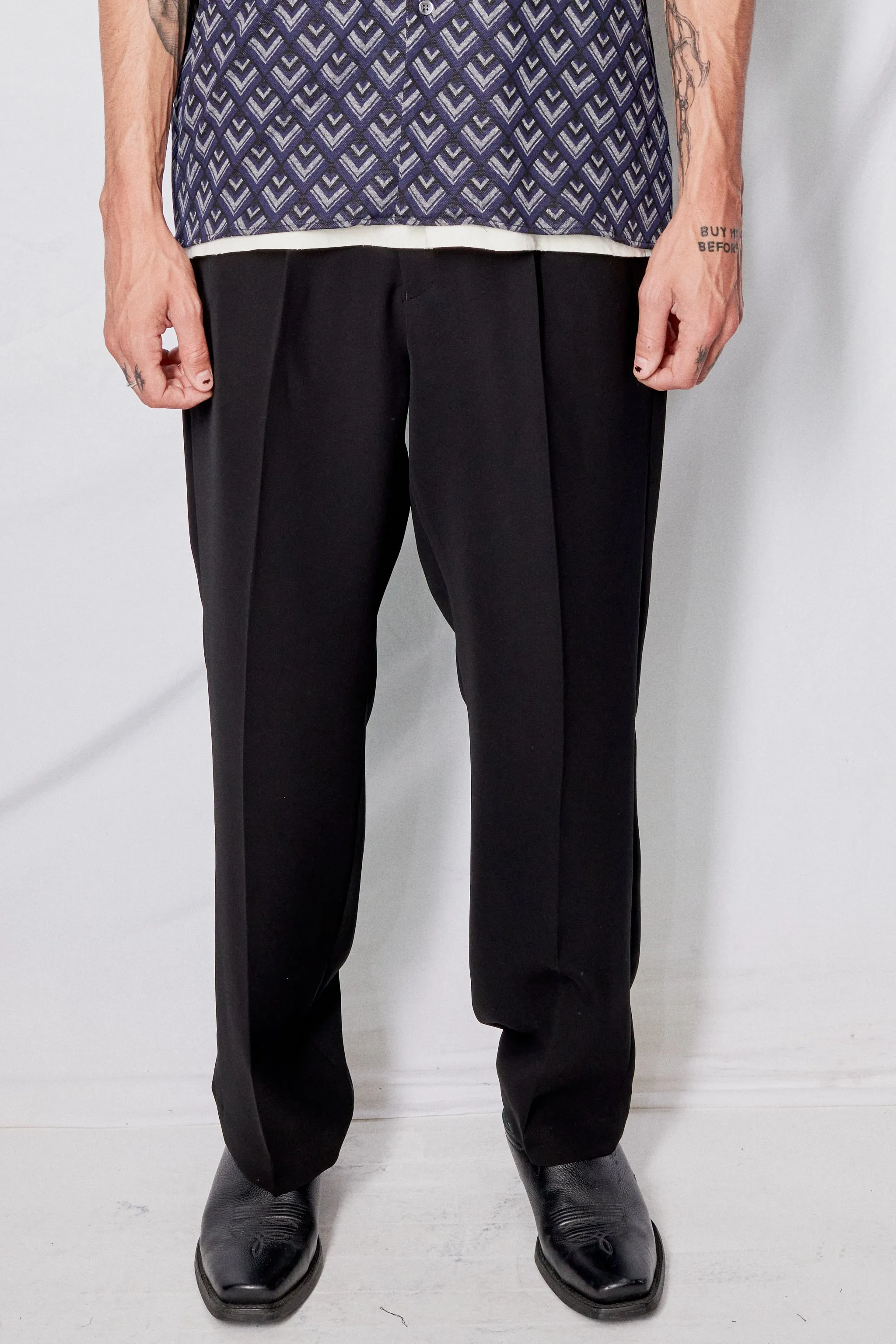 Black Wide Tapered Easy Slacks