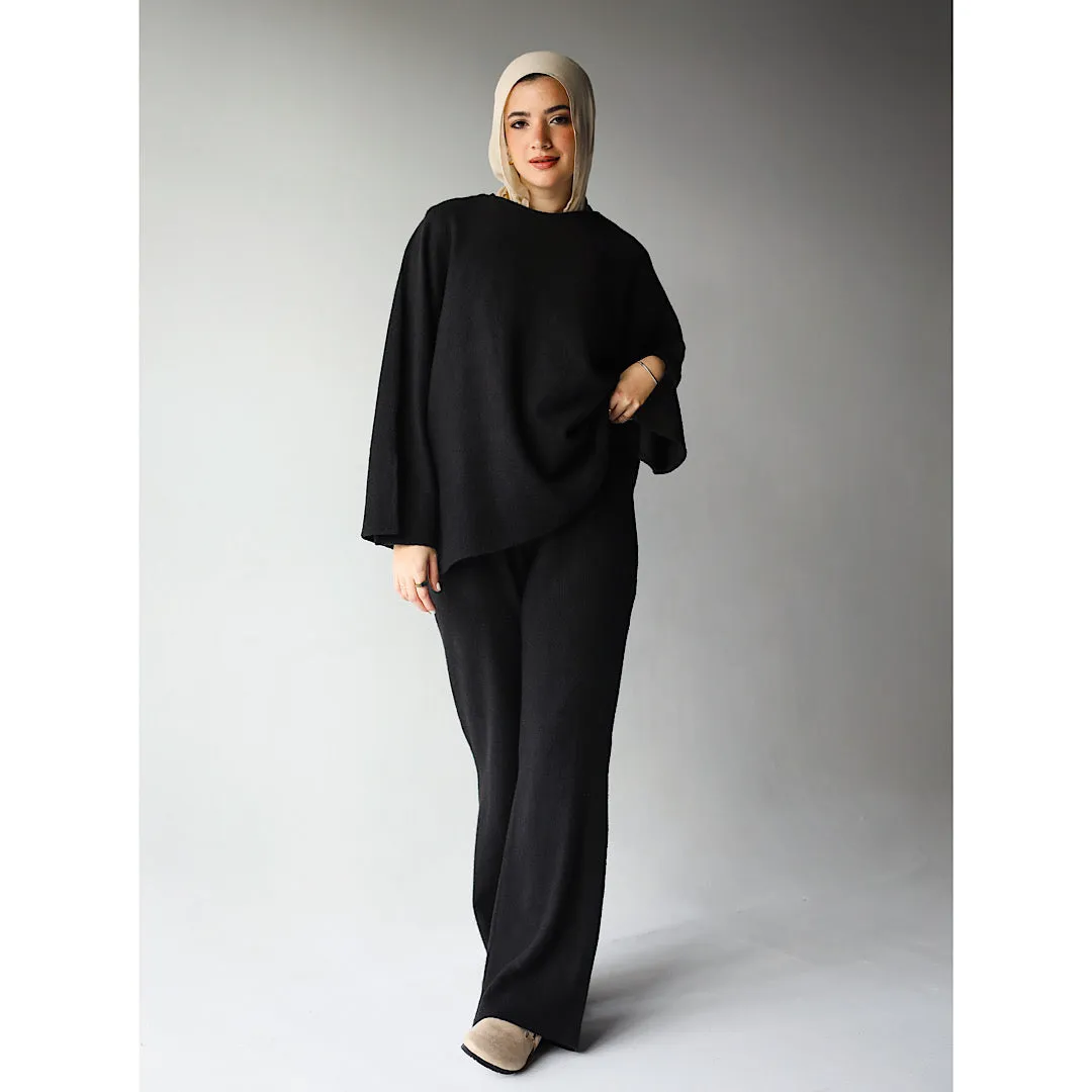 Black wool flared hem co-ord set