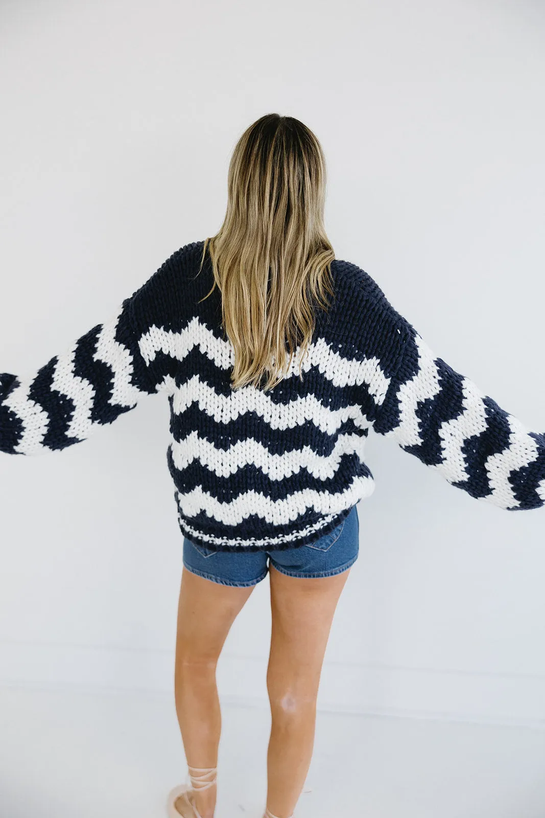 Brice Chunky Knit Sweater - Navy/Cream