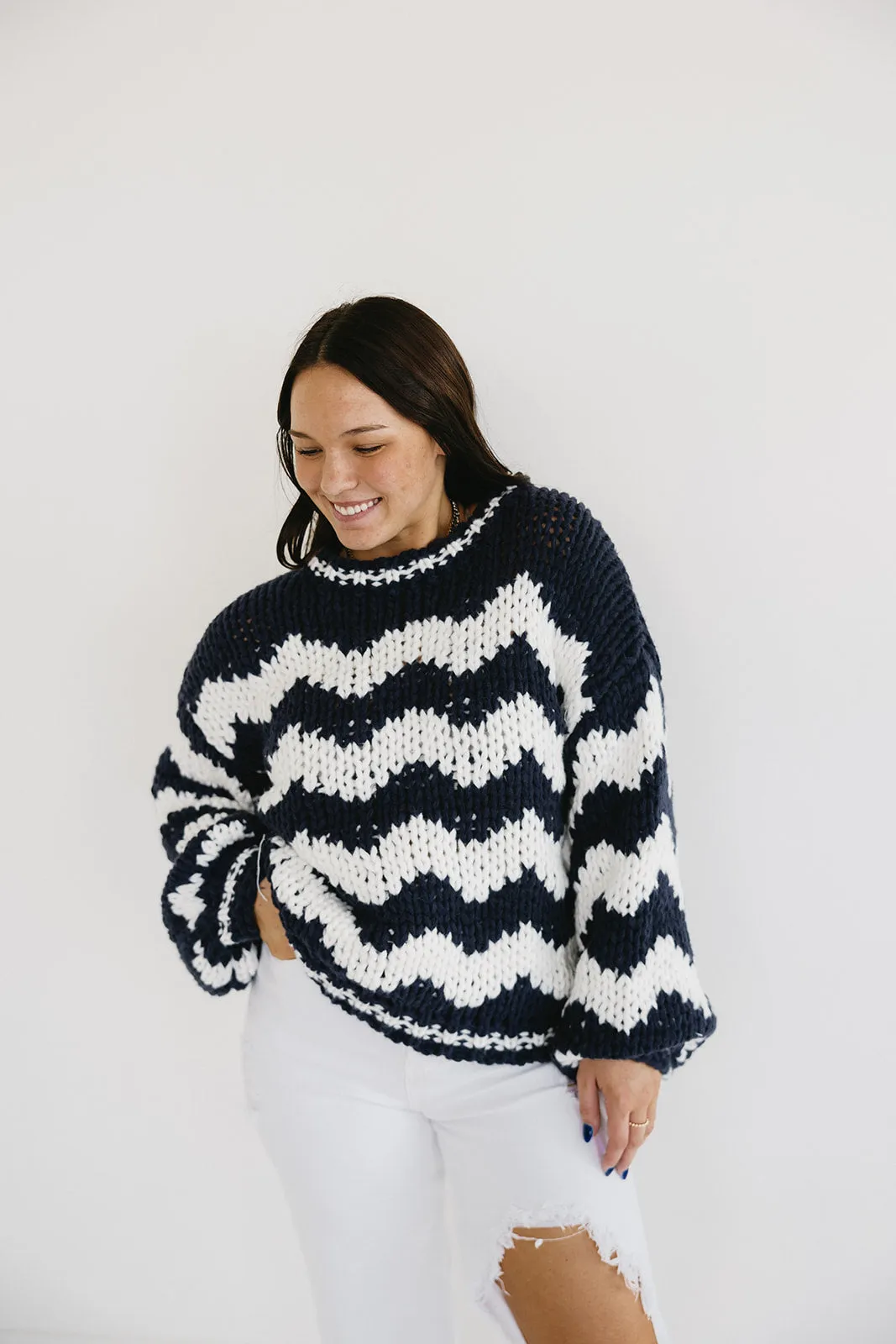 Brice Chunky Knit Sweater - Navy/Cream