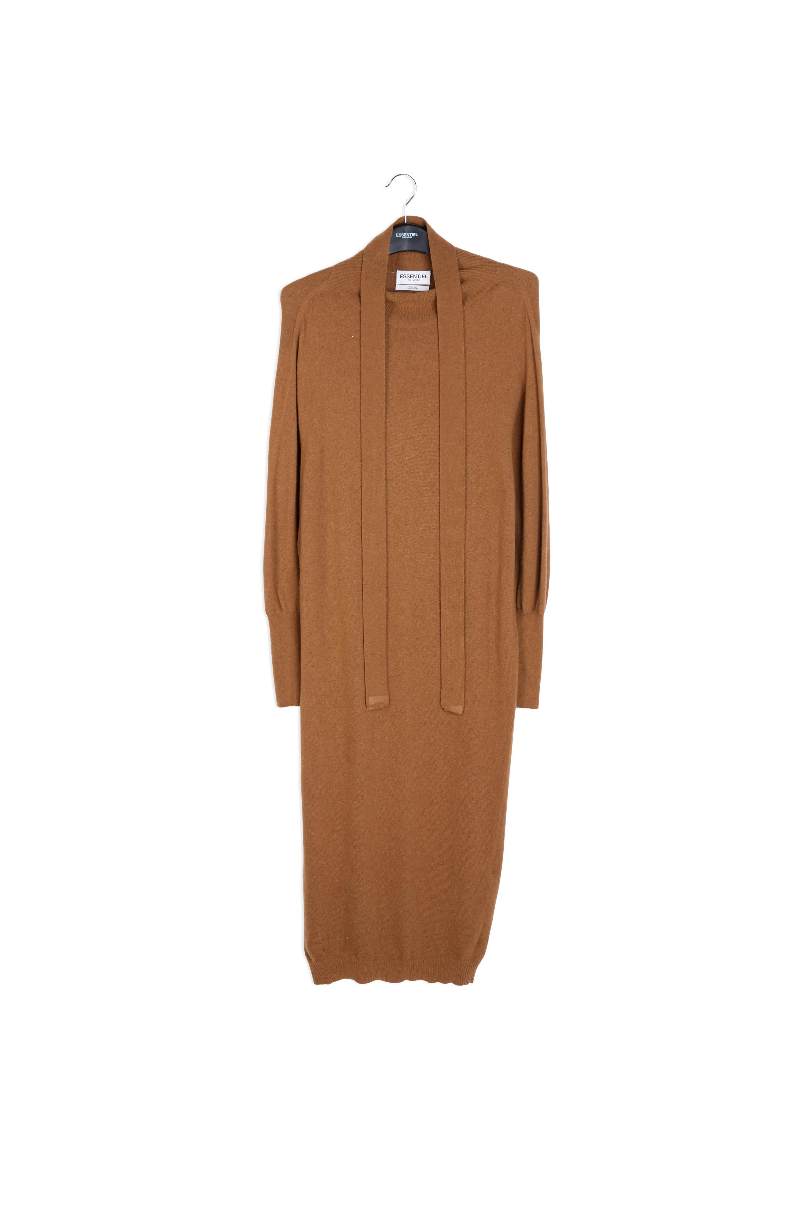 Camel midi-length merino wool blend knit dress