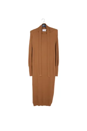 Camel midi-length merino wool blend knit dress