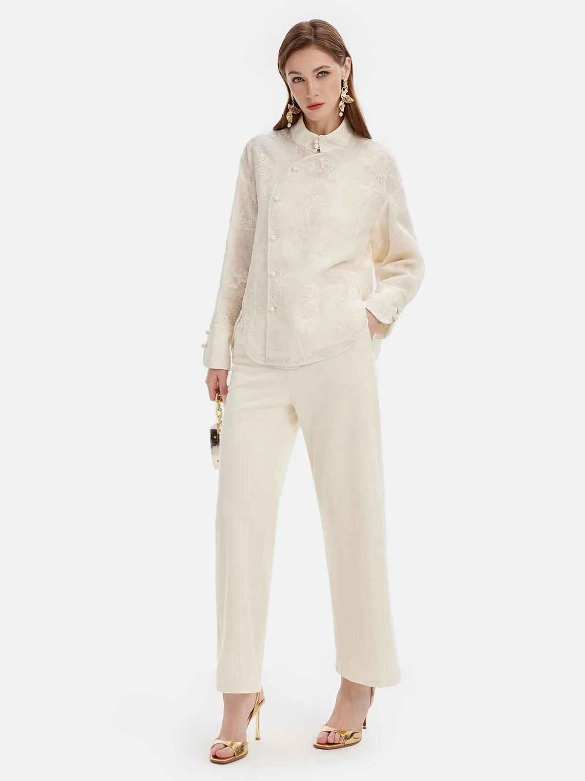 Cashmere Relaxed Tie-Waist Straight Pants