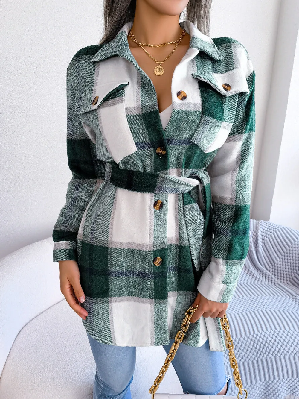 Casual Long Sleeve Tied Thick Woolen Coat