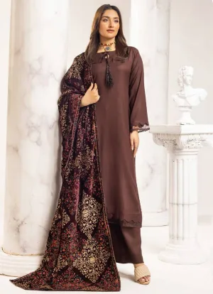 Chocolate Brown Velvet Embroidery Shawl Suit Set