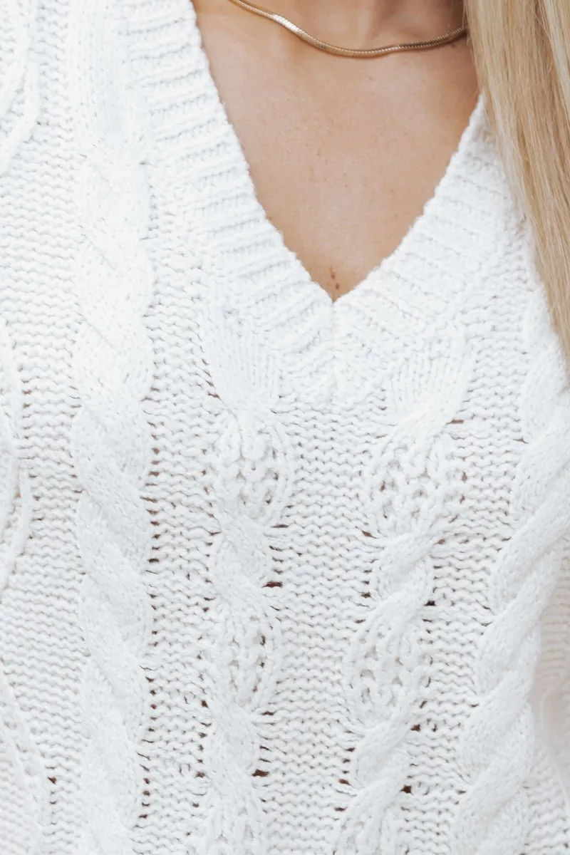 Chunky Cable Knit Sweater Vest - Cream - DOORBUSTER