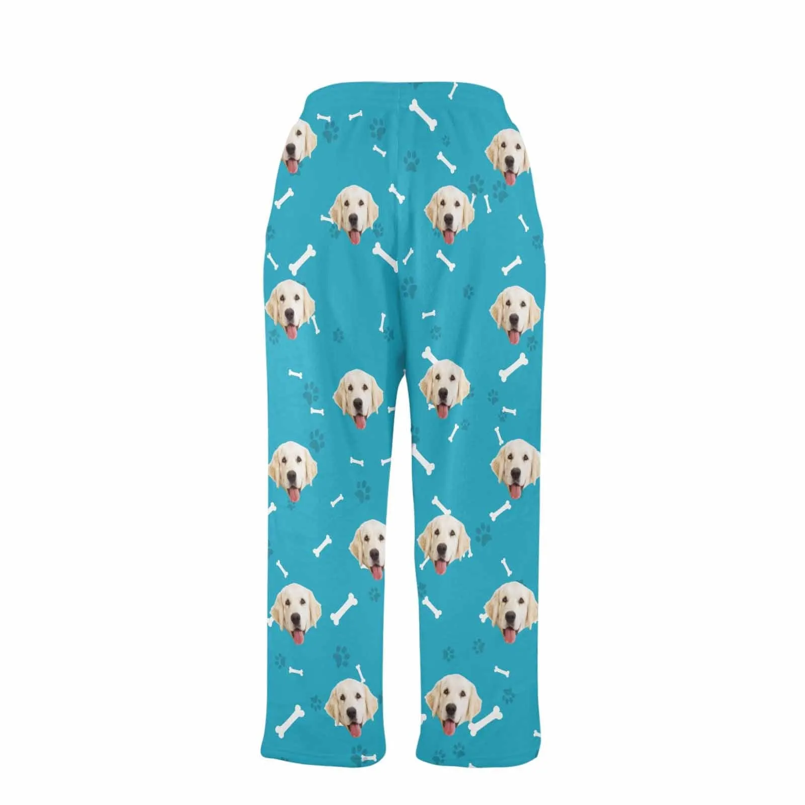 Coral Fleece Pajama Trousers-Custom Face Dog Bone Paw Print Warm and Comfortable Sleepwear Long Pajama Pants For Men Women