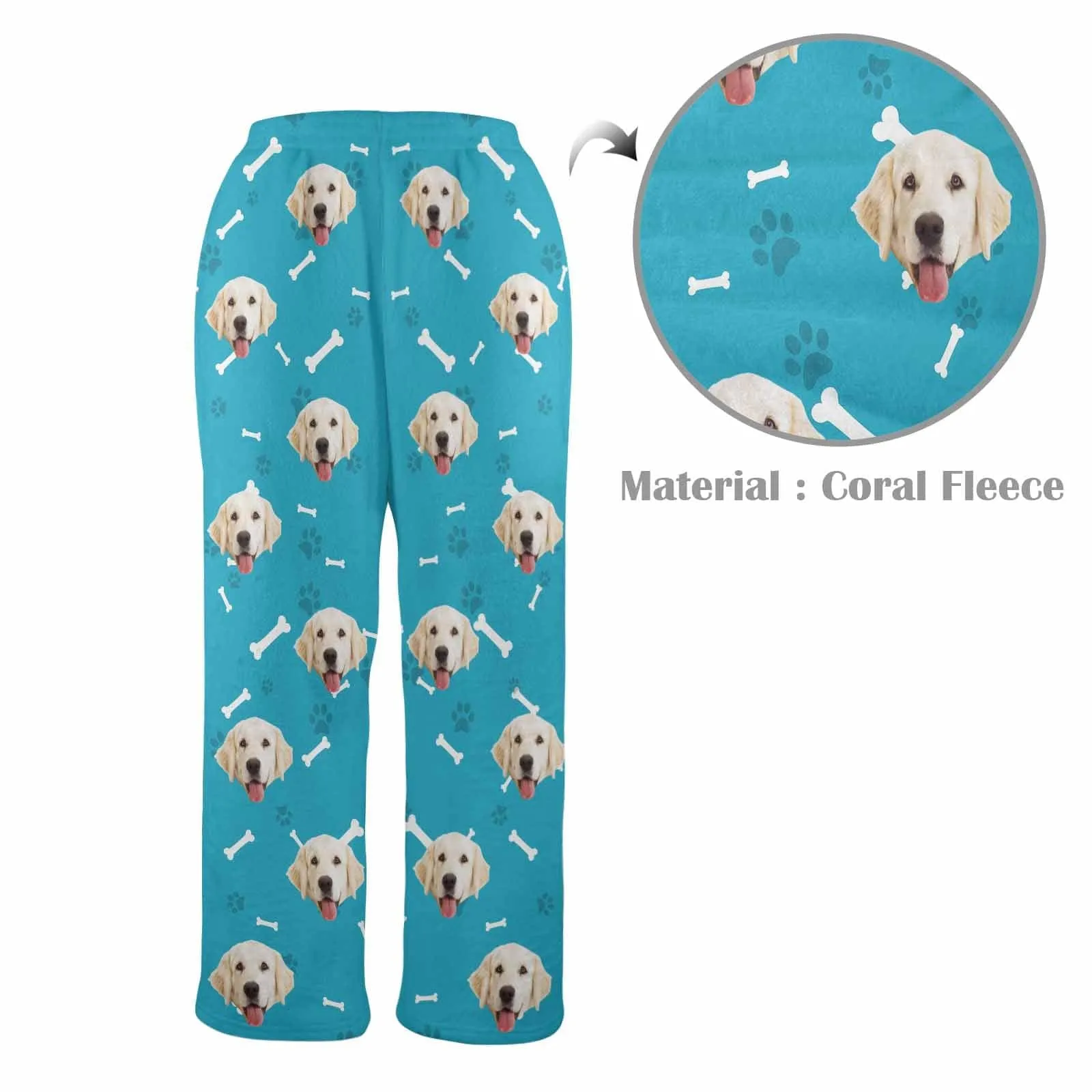 Coral Fleece Pajama Trousers-Custom Face Dog Bone Paw Print Warm and Comfortable Sleepwear Long Pajama Pants For Men Women