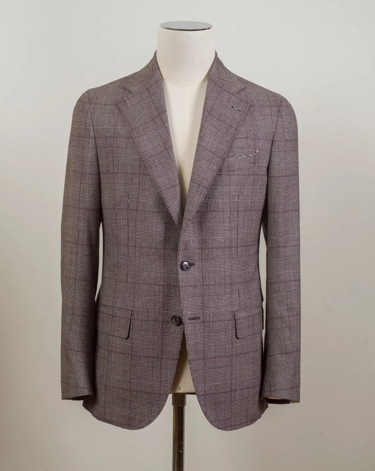 De Petrillo Glencheck Suit / Brown / Burgundy Overcheck