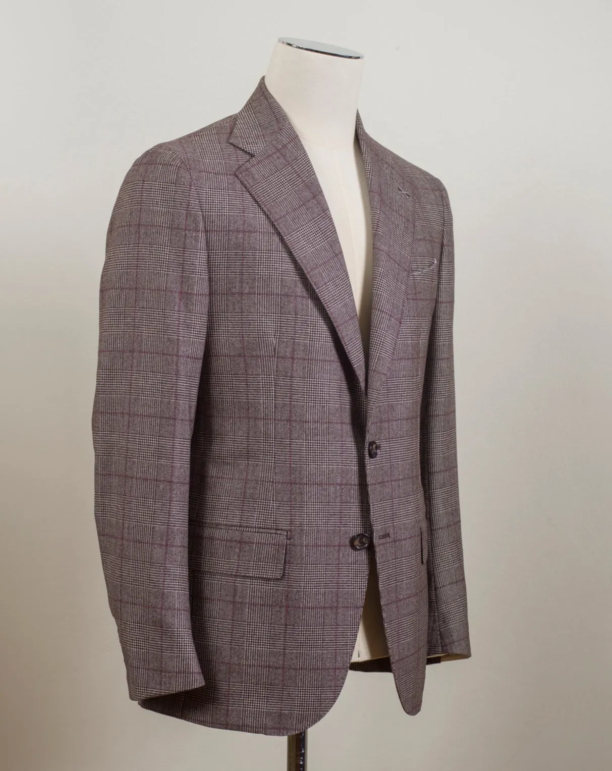 De Petrillo Glencheck Suit / Brown / Burgundy Overcheck