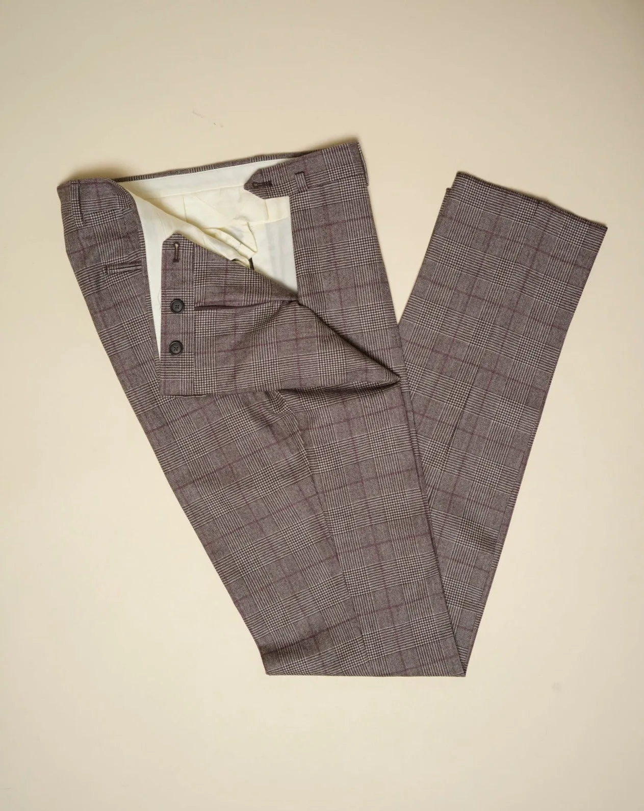 De Petrillo Glencheck Suit / Brown / Burgundy Overcheck