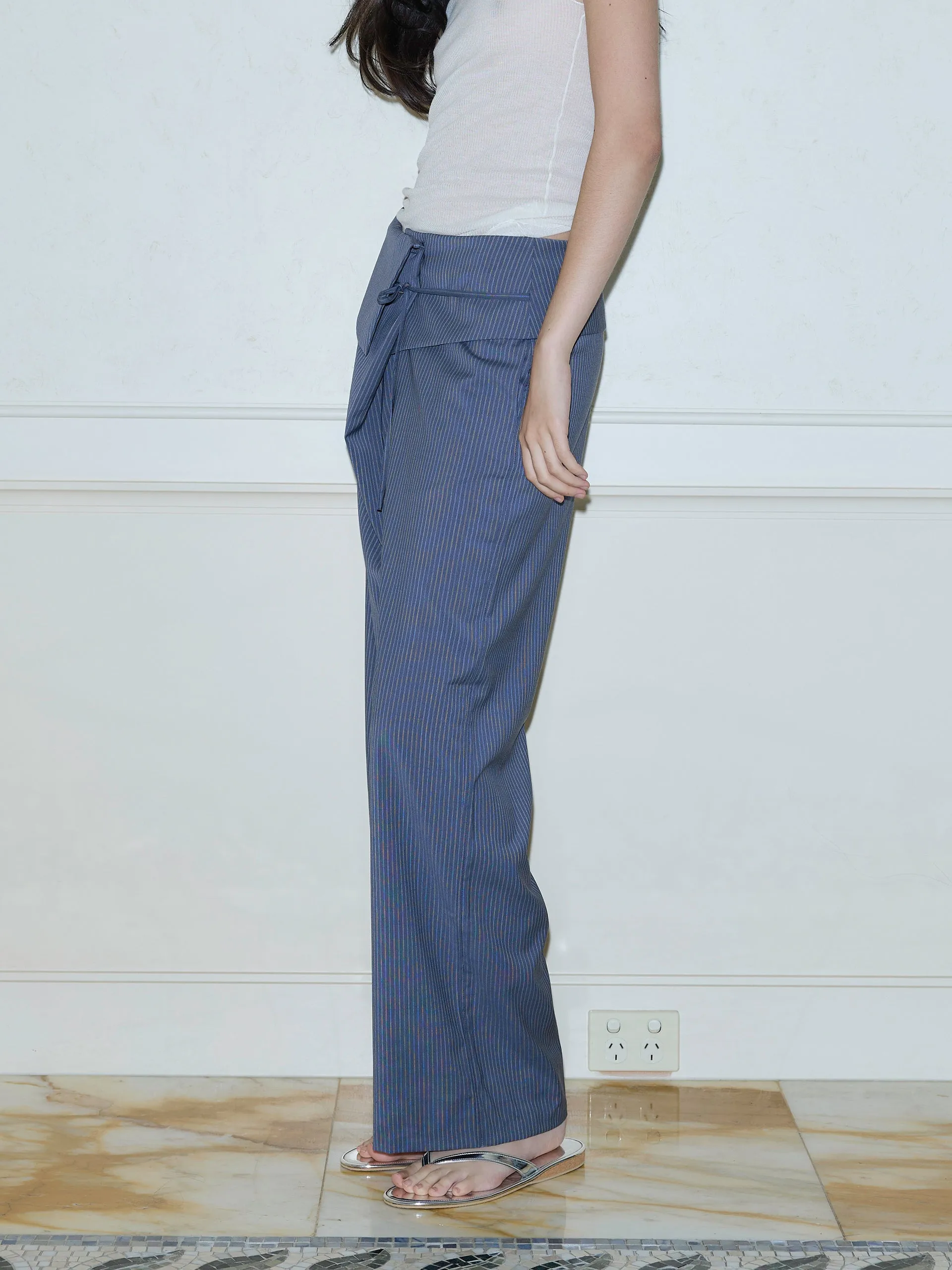 Deiji Studios Folded Wool Pant Navy Stripe