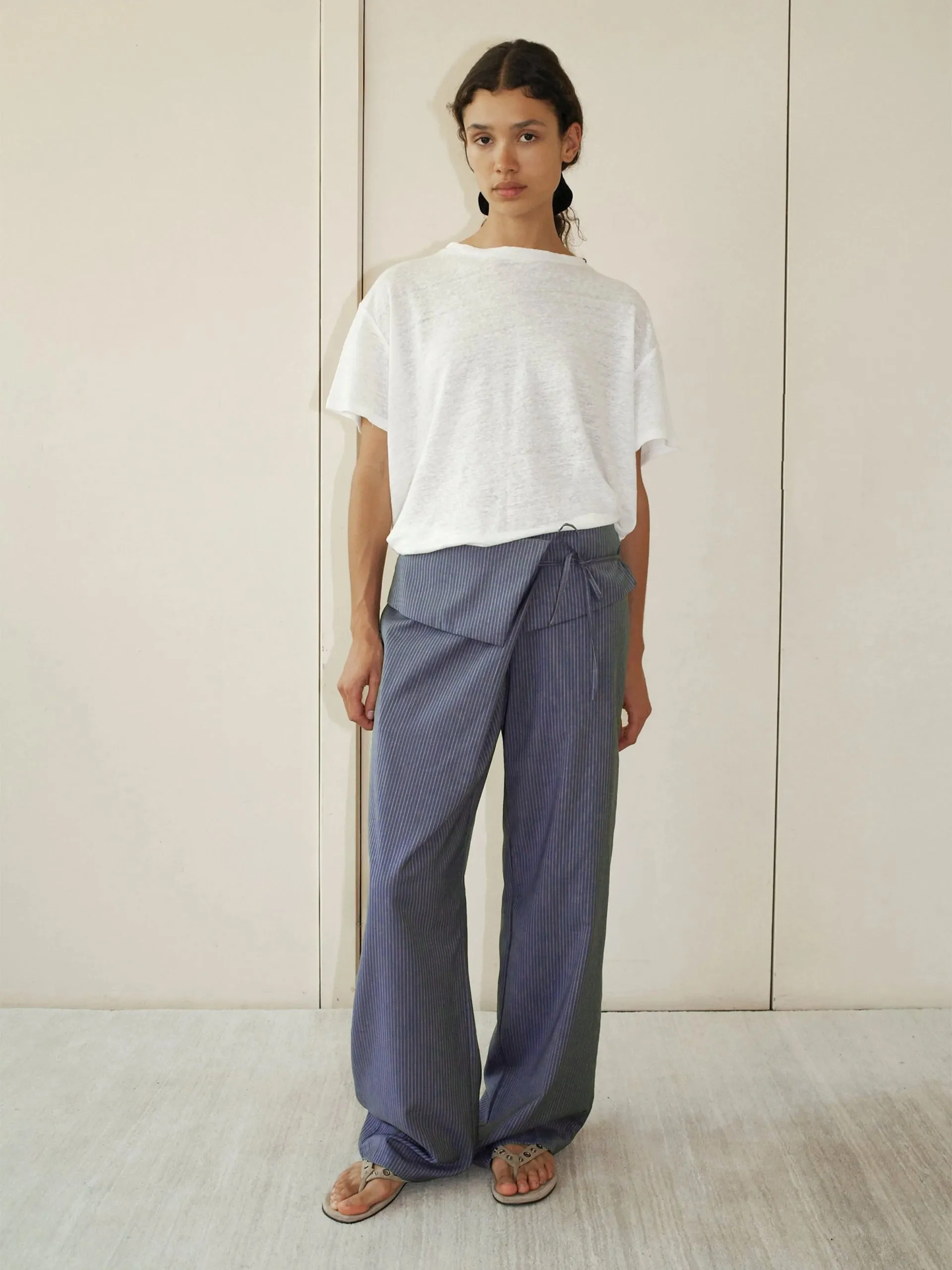 Deiji Studios Folded Wool Pant Navy Stripe