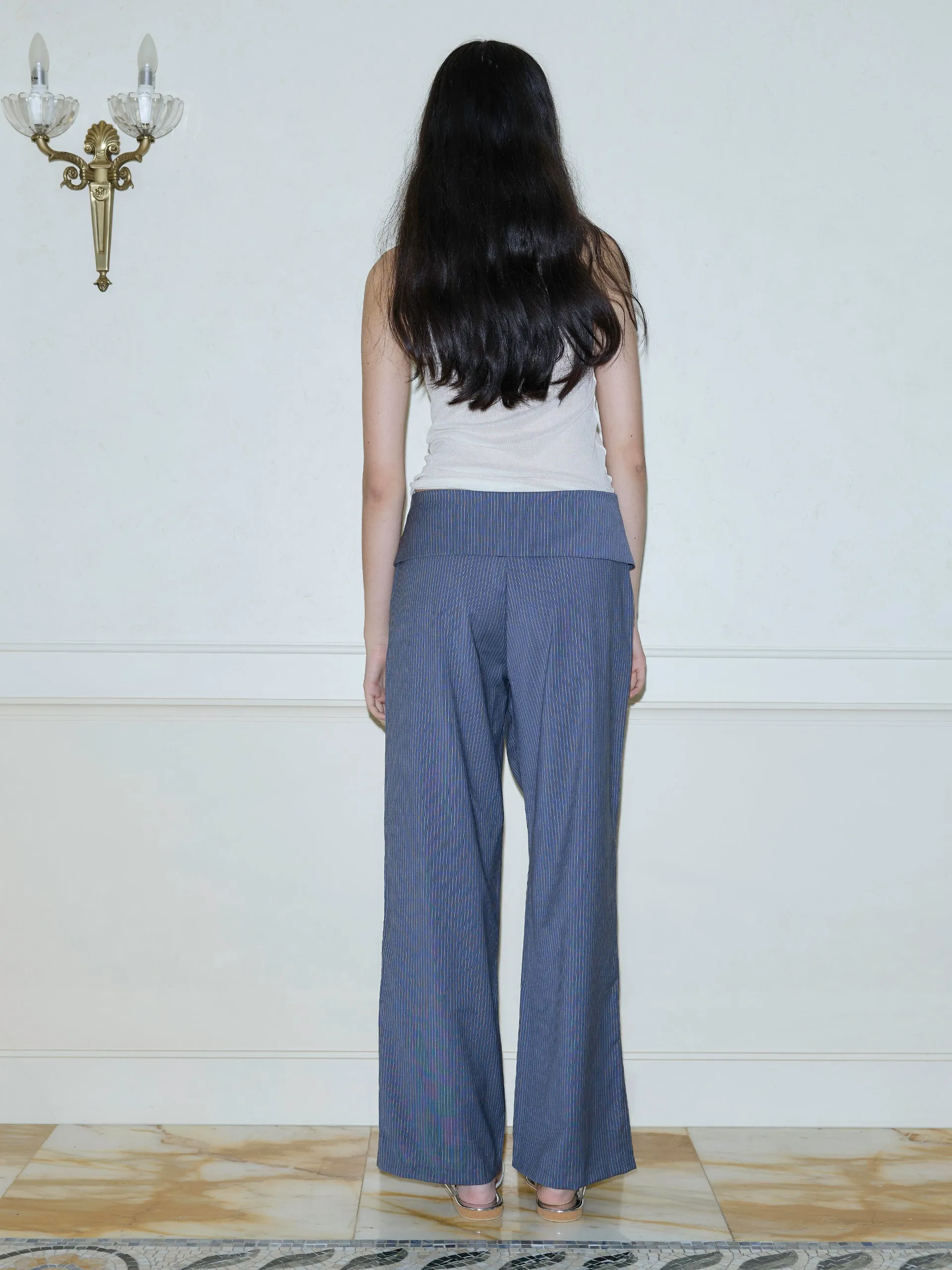 Deiji Studios Folded Wool Pant Navy Stripe