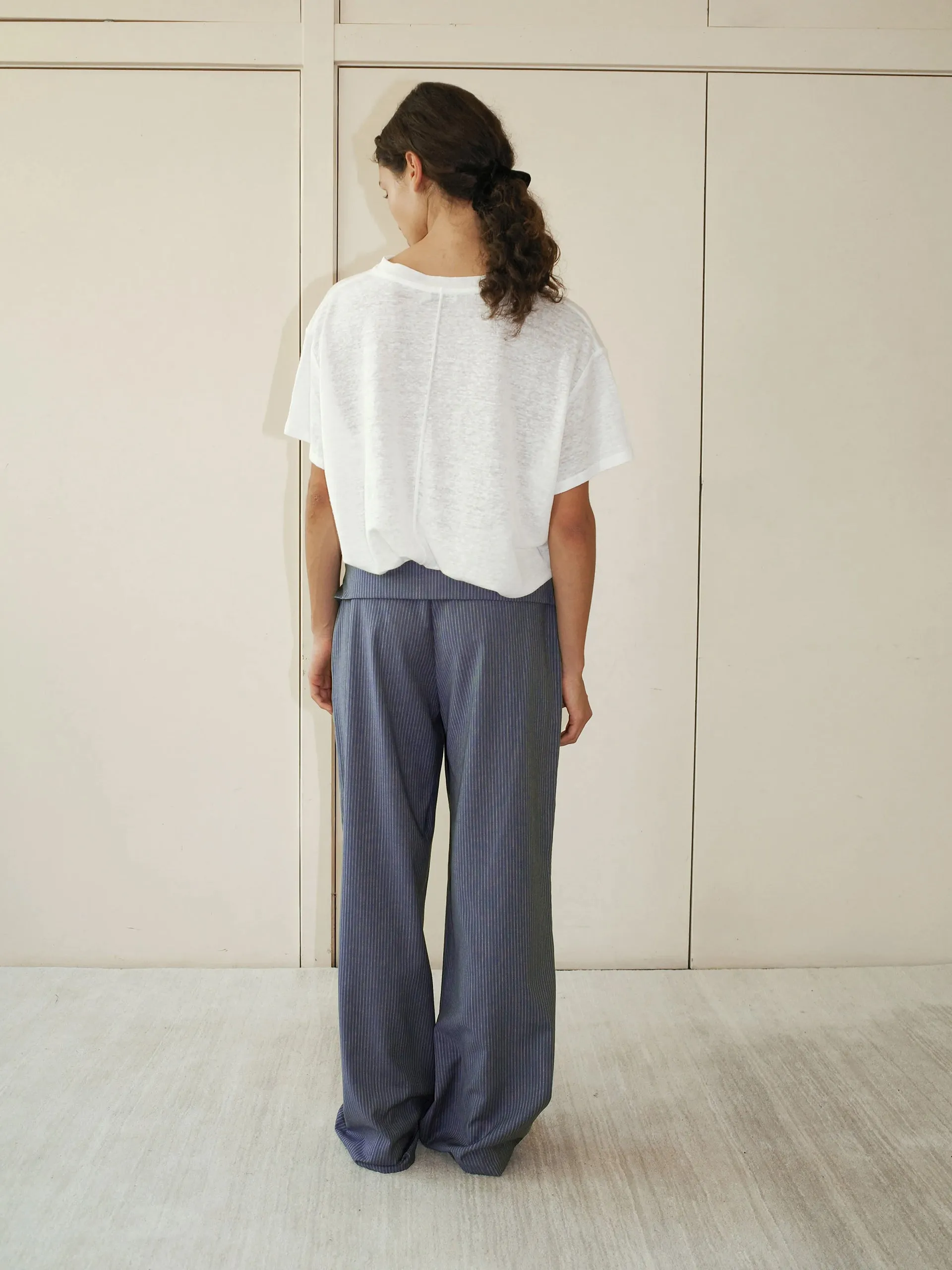 Deiji Studios Folded Wool Pant Navy Stripe