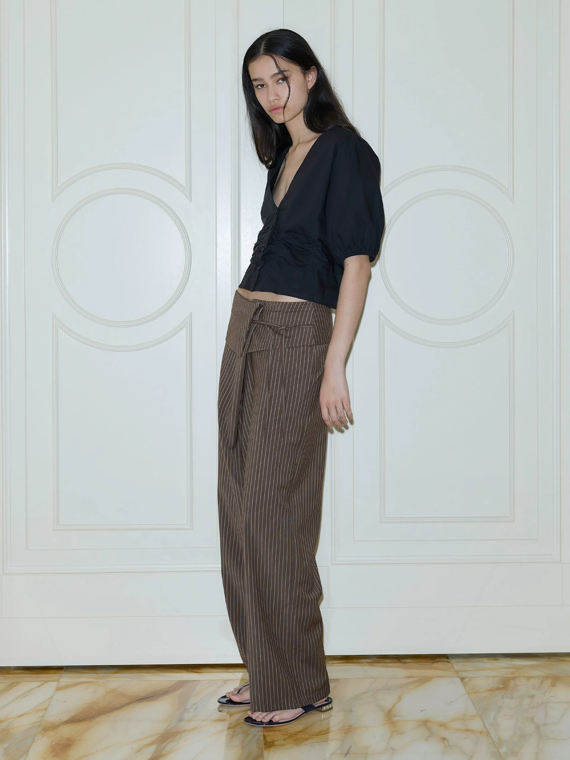 Deiji Studios Folded Wool Pant Sable Stripe