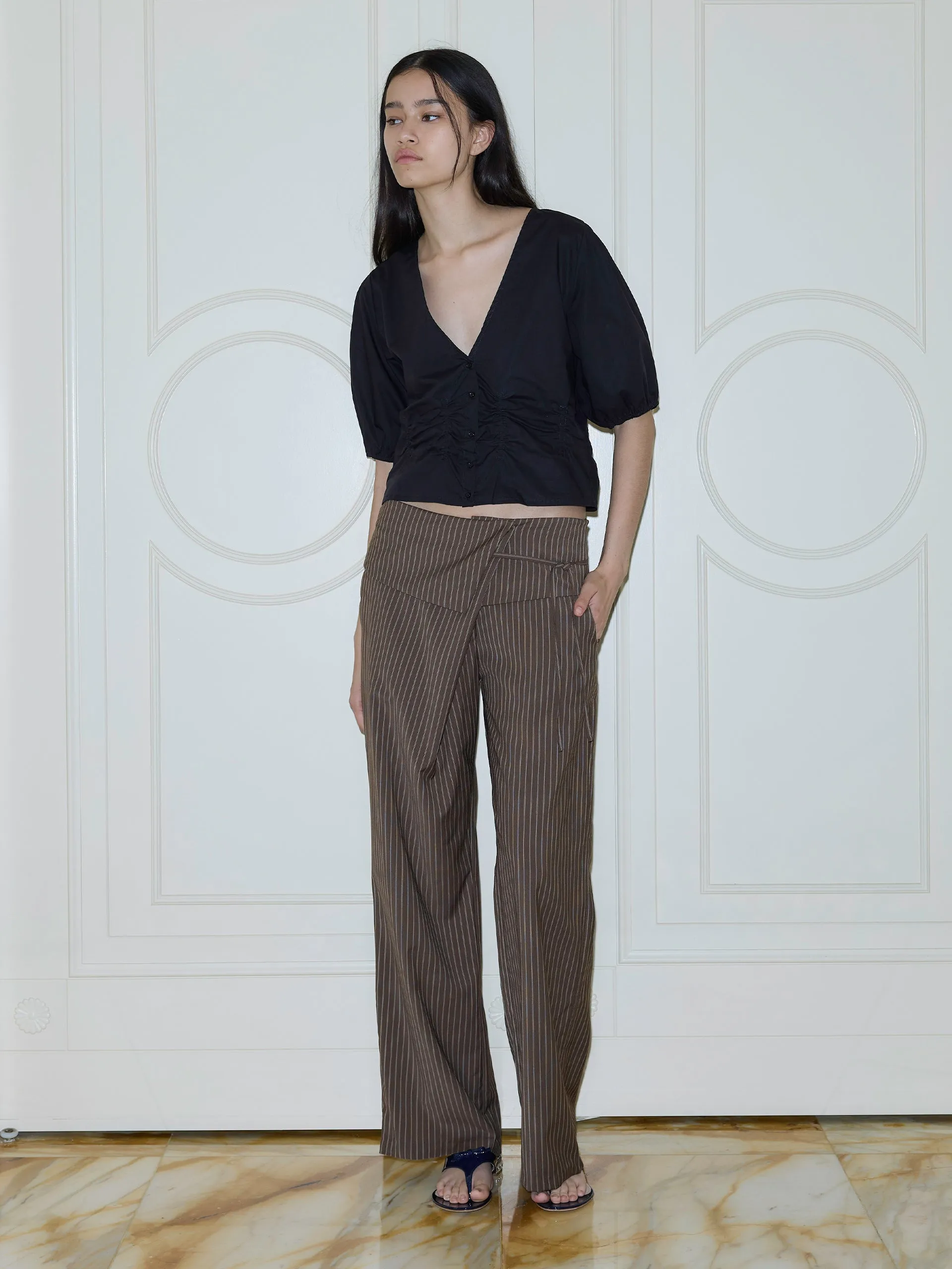 Deiji Studios Folded Wool Pant Sable Stripe