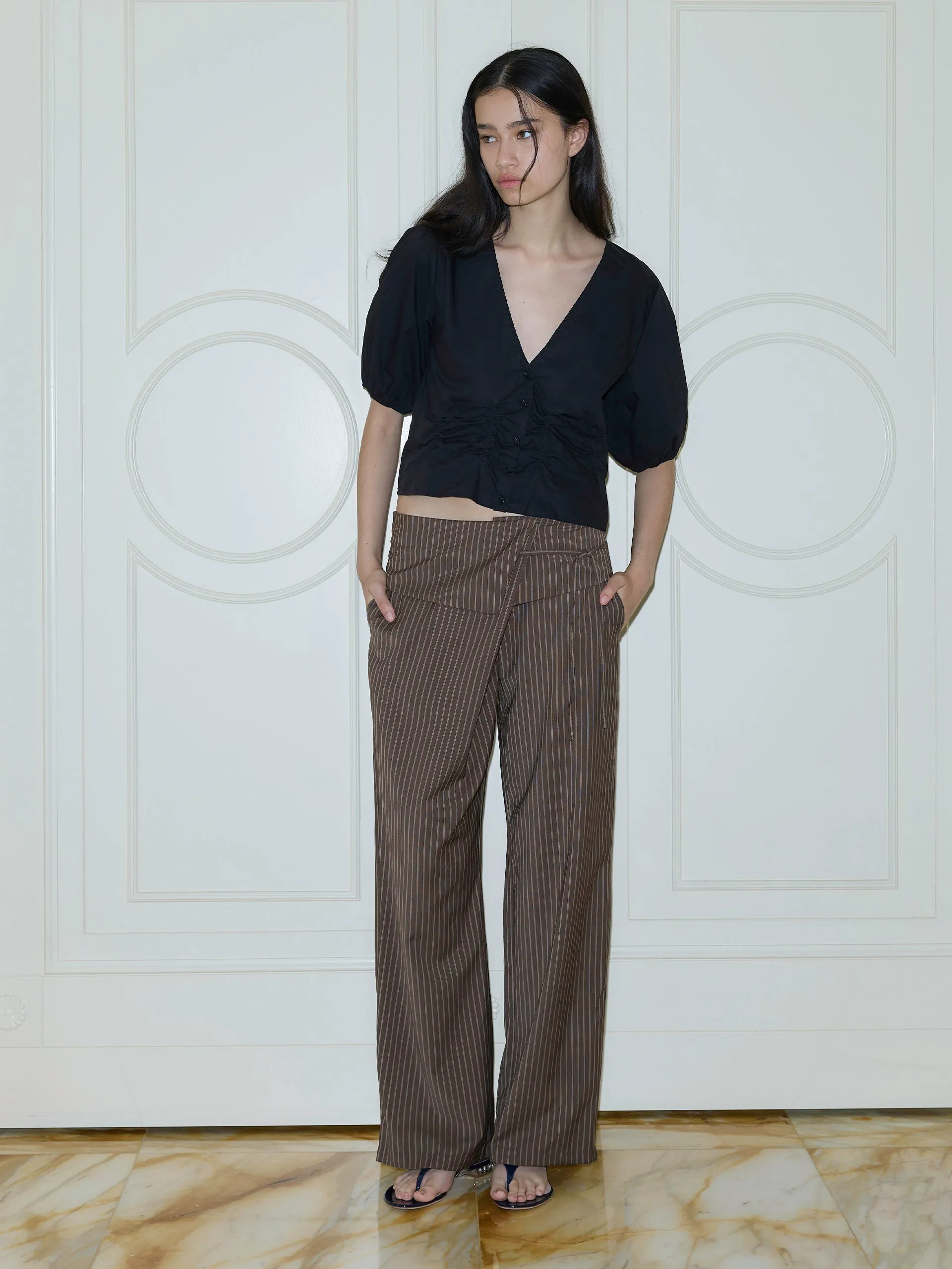 Deiji Studios Folded Wool Pant Sable Stripe