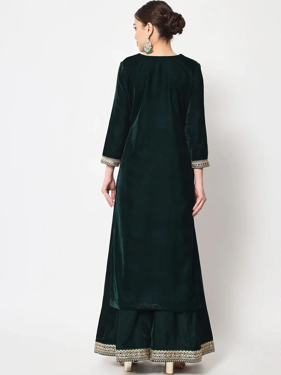 Delicate Green Velvet Kurti with Flared Palazzo