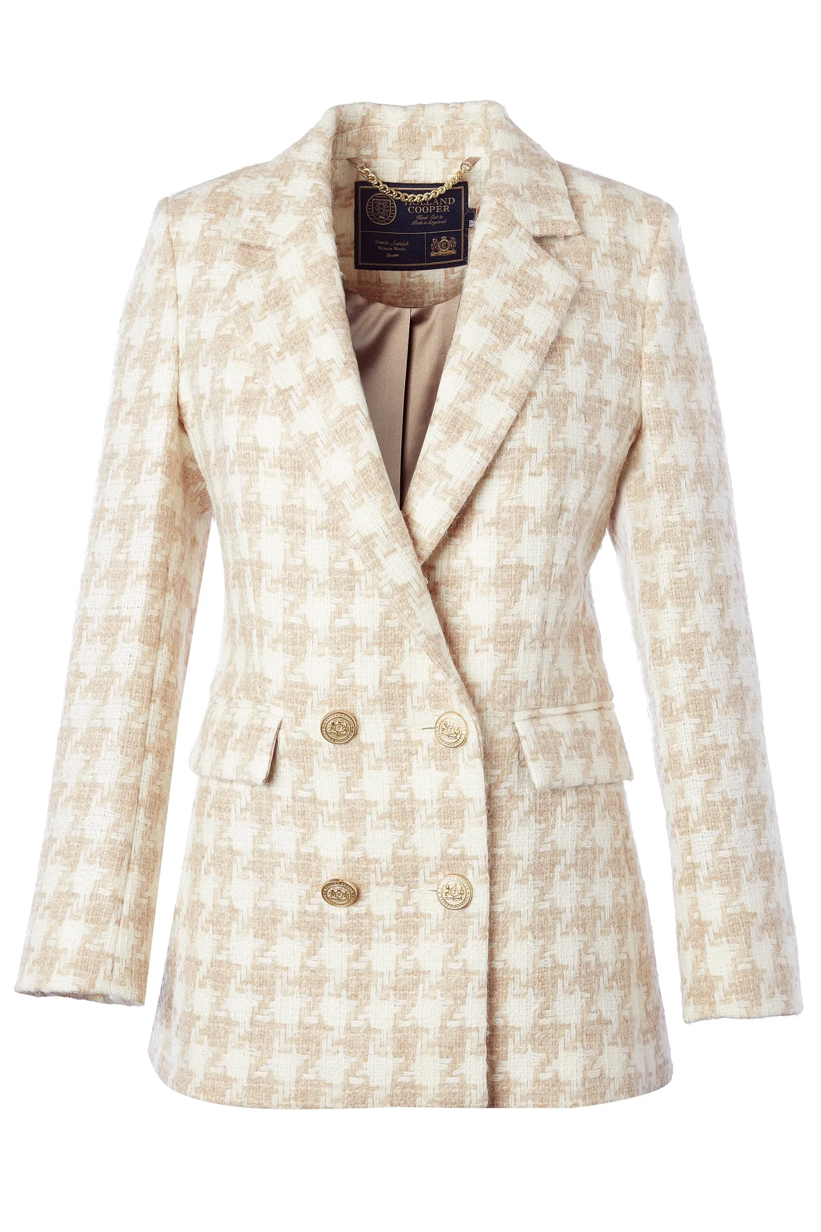 Double Breasted Blazer (Camel Houndstooth)