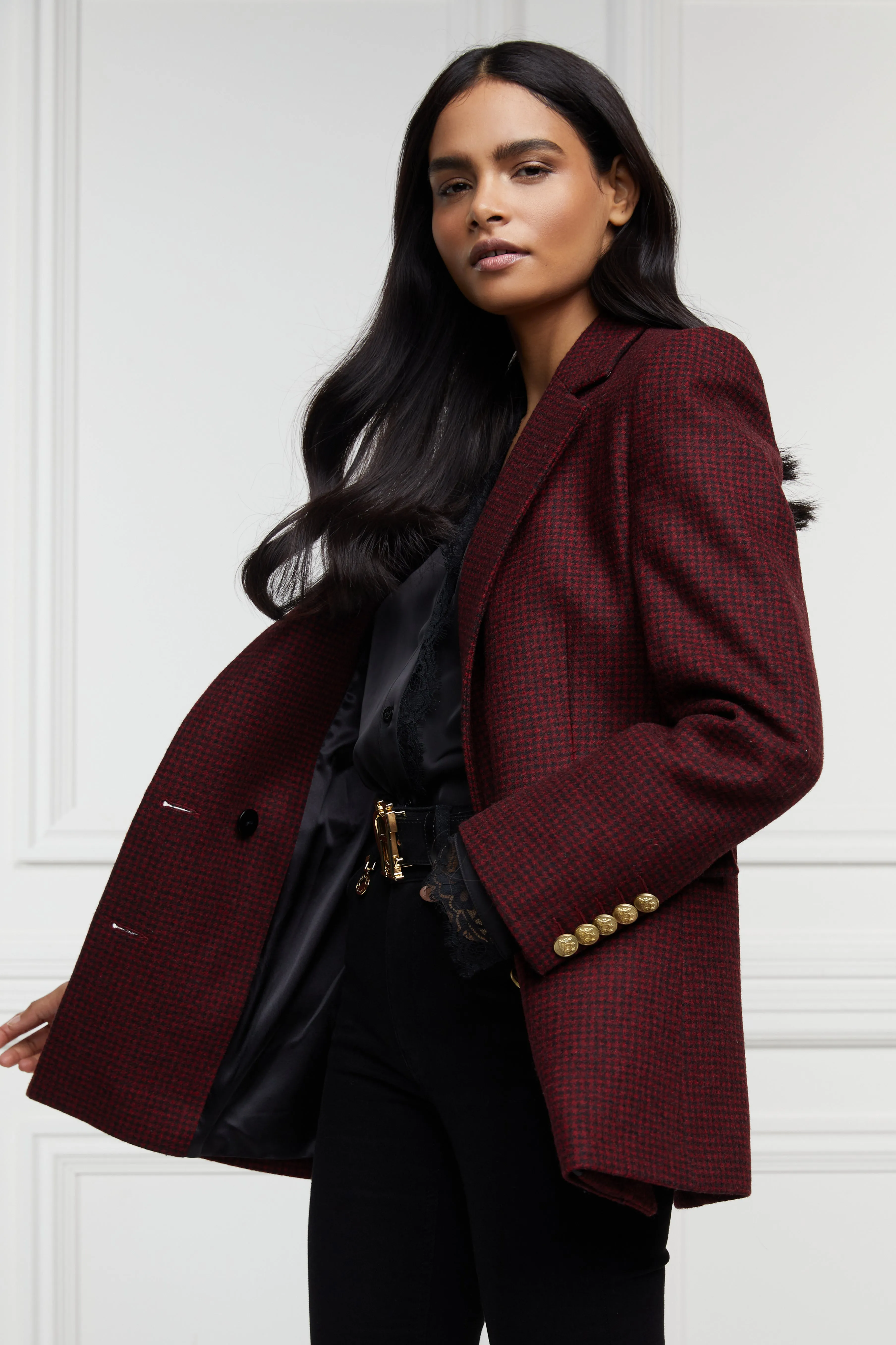 Double Breasted Blazer (Deep Red Houndstooth)