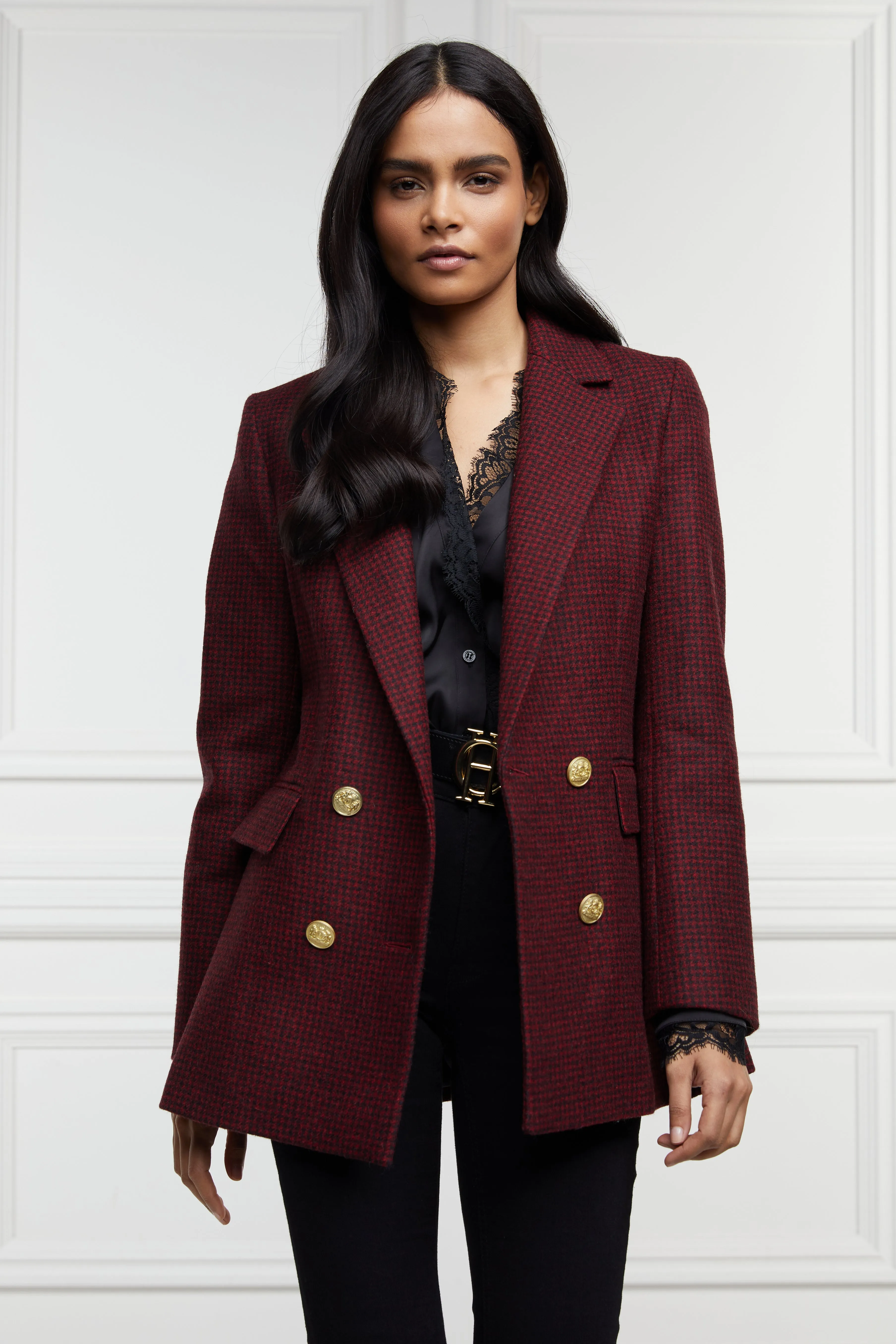 Double Breasted Blazer (Deep Red Houndstooth)