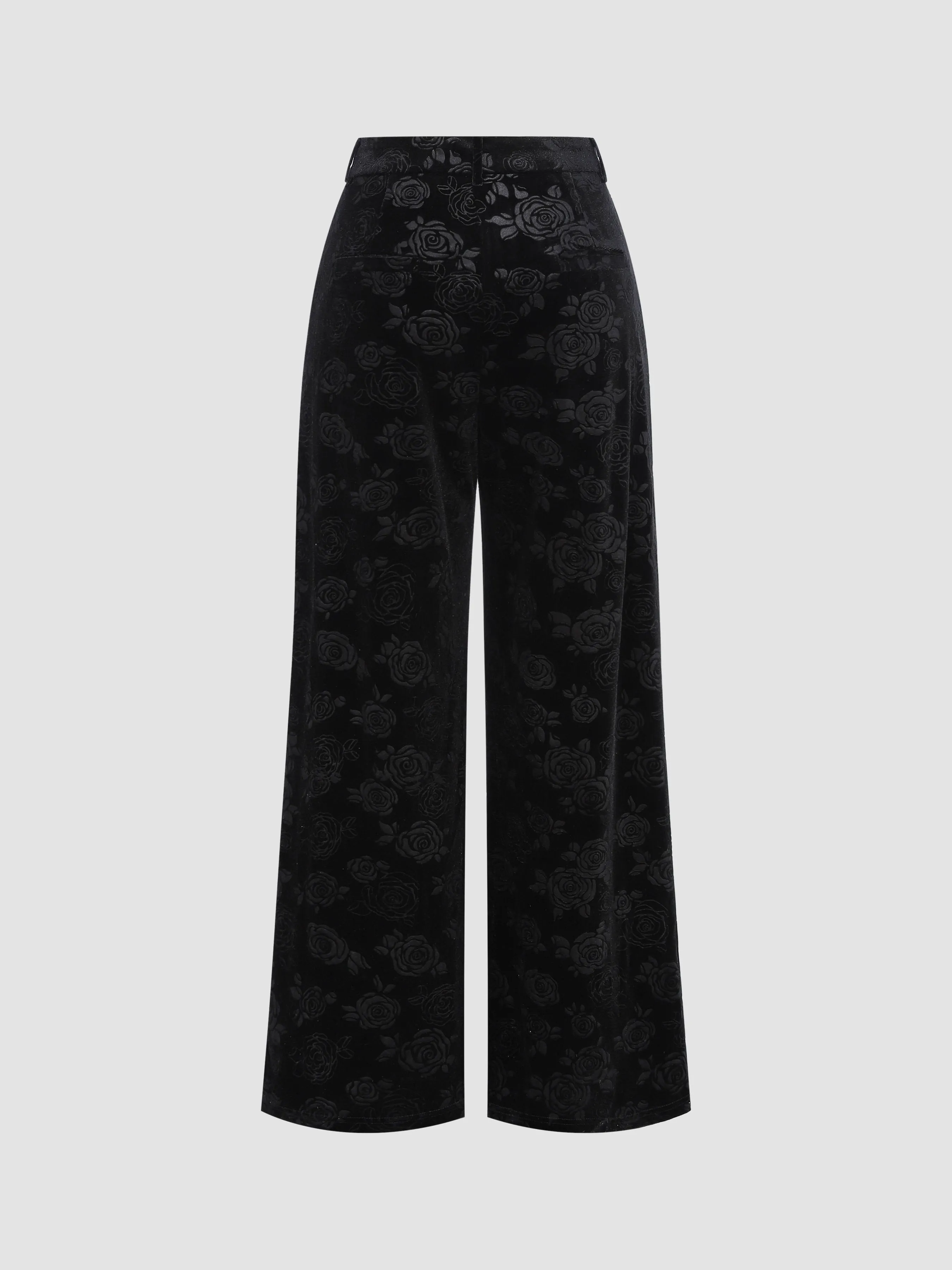 Elegant Rose Embossed Velvet Palazzo Pants