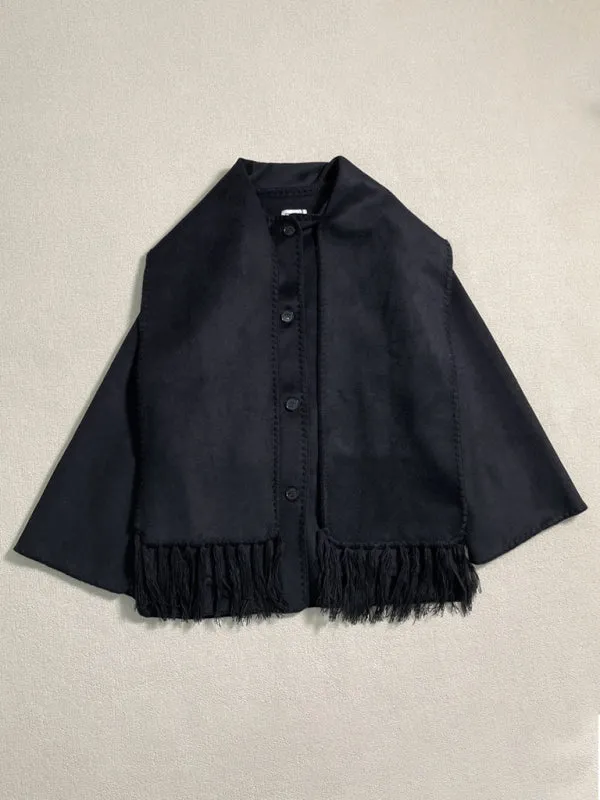 Embroidered Wool Scarf Fringe Coat Jacket