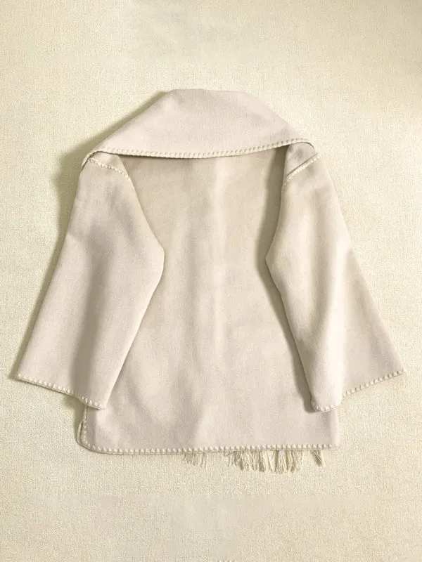 Embroidered Wool Scarf Fringe Coat Jacket