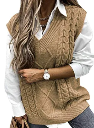 EVALESS Oversized Sweater Vest for Women V Neck Sleeveless Solid Color Loose Pullover Sweater