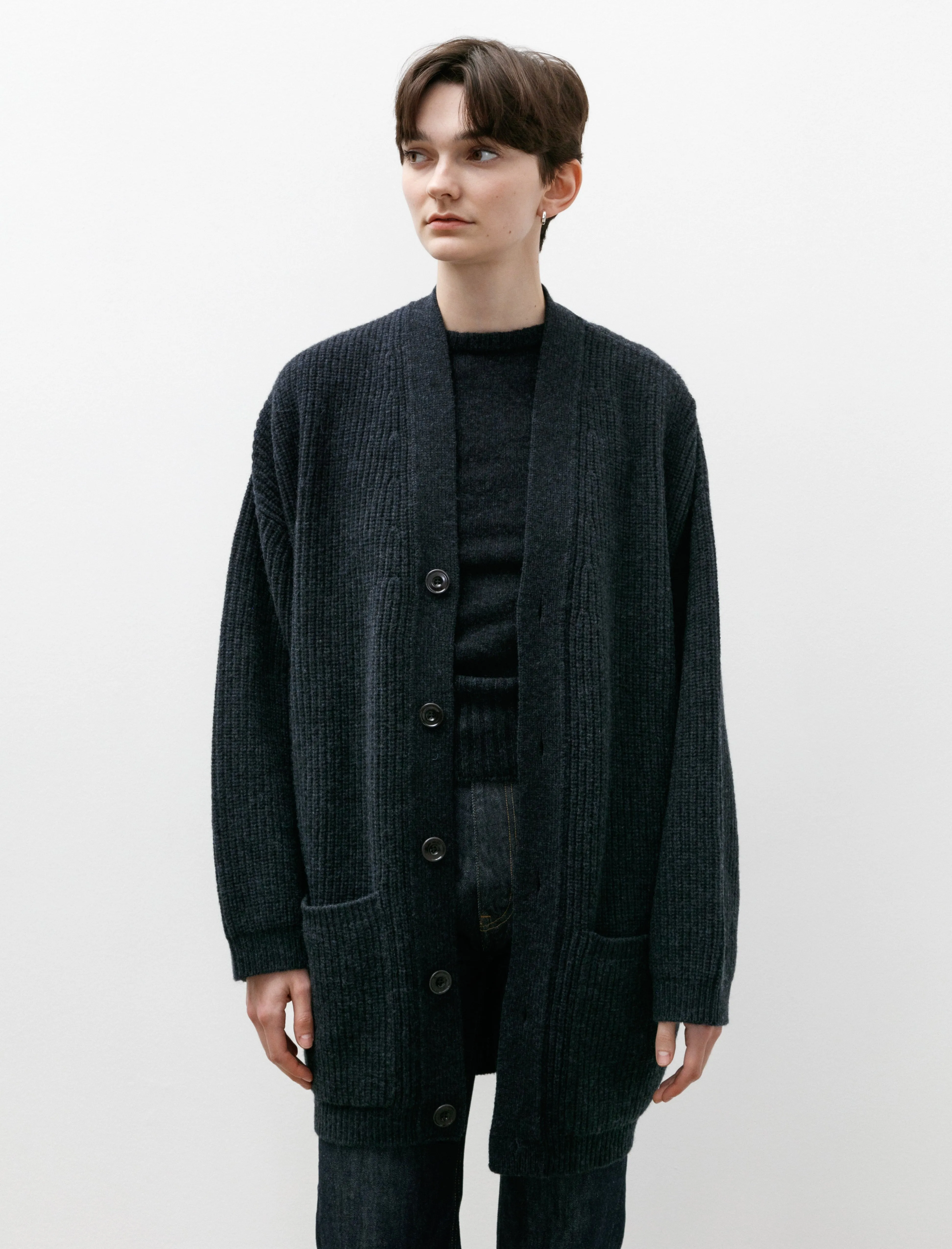 Felted Cardi Coat W Midnight Navy Melange