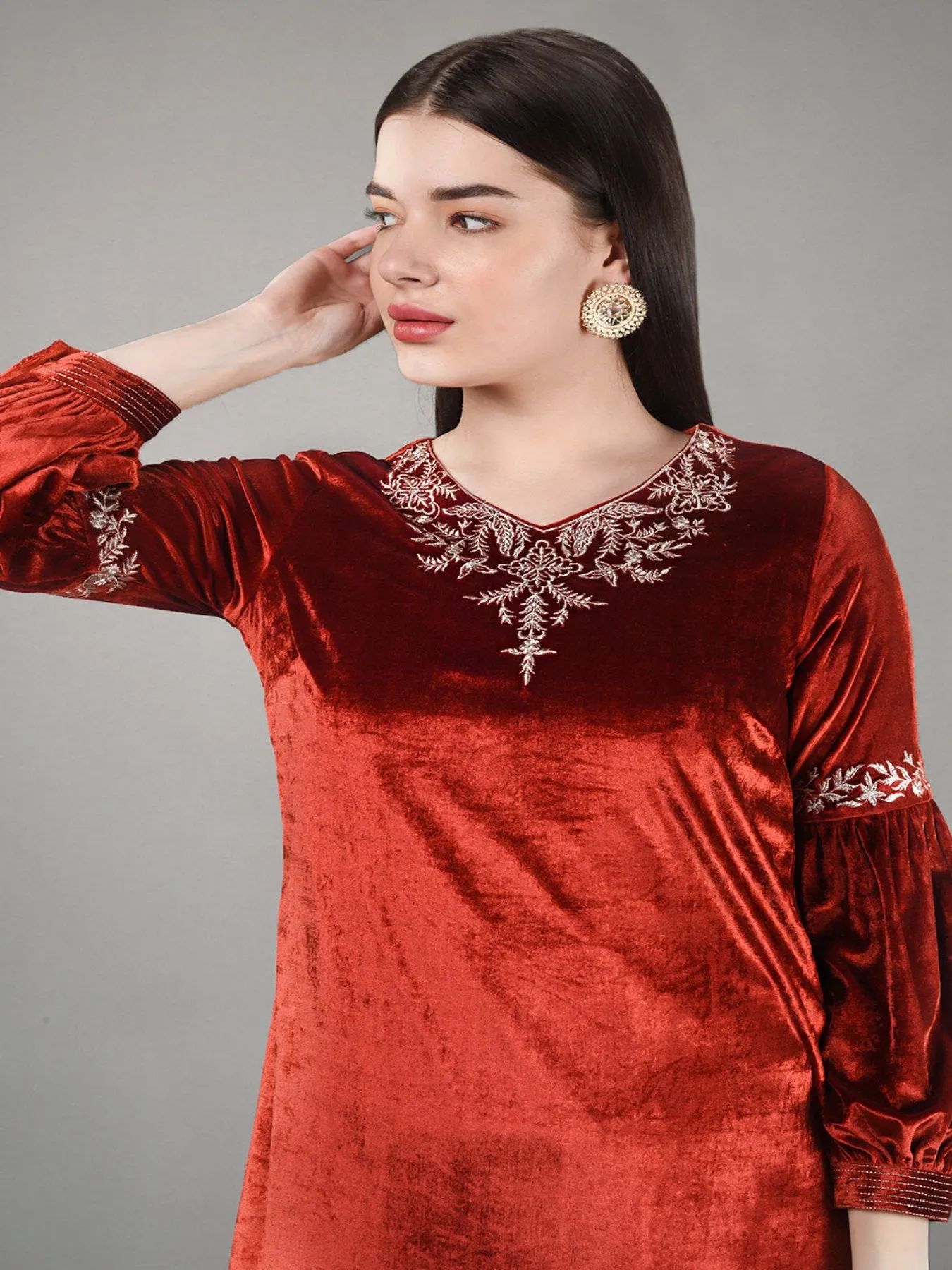 Fiesta Red Velvet Kurta