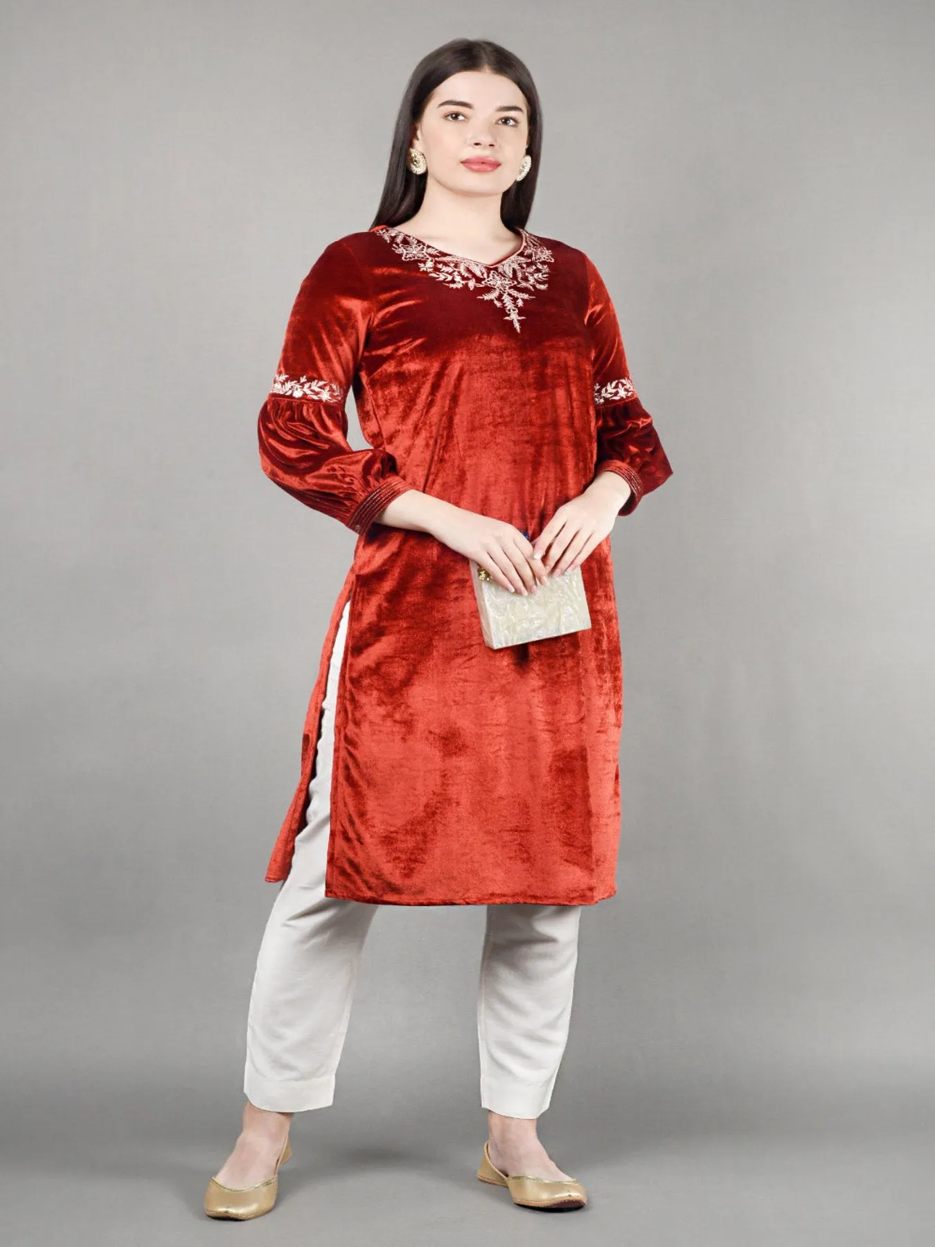 Fiesta Red Velvet Kurta