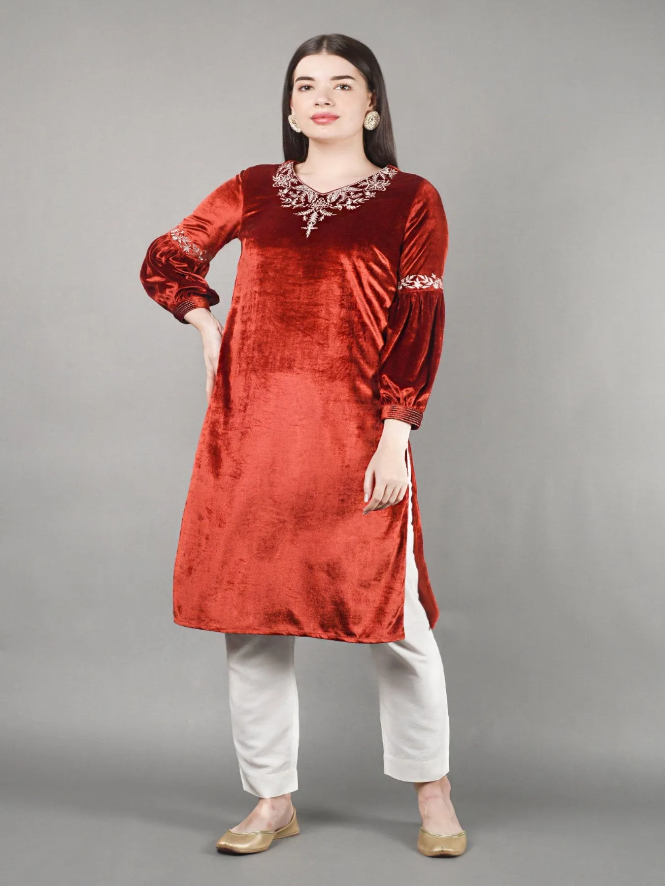 Fiesta Red Velvet Kurta