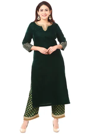 Forest Green Velvet Kurti with Straight Banarsi Palazzo