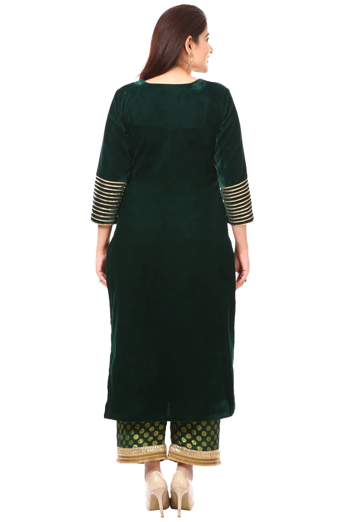 Forest Green Velvet Kurti with Straight Banarsi Palazzo