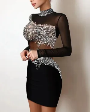 Glam Mesh Rhinestone Party Dress – Evening Look