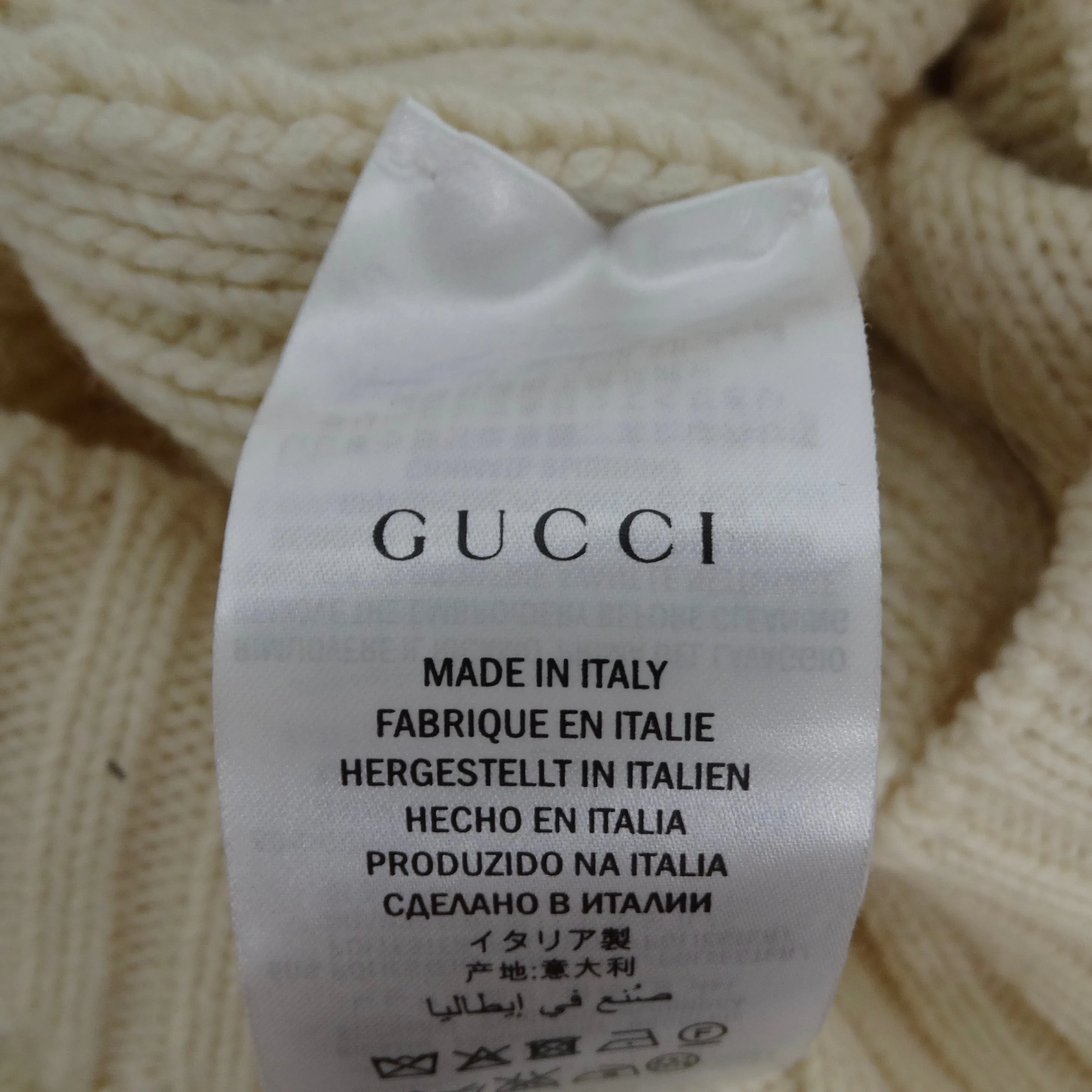 Gucci Cream Pearl Embellished Wool Cable Knit Sweater