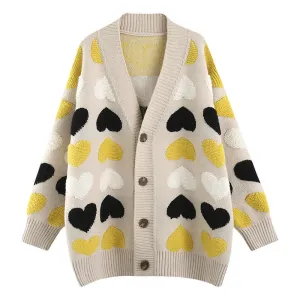 Heart Print Oversized Cardigan