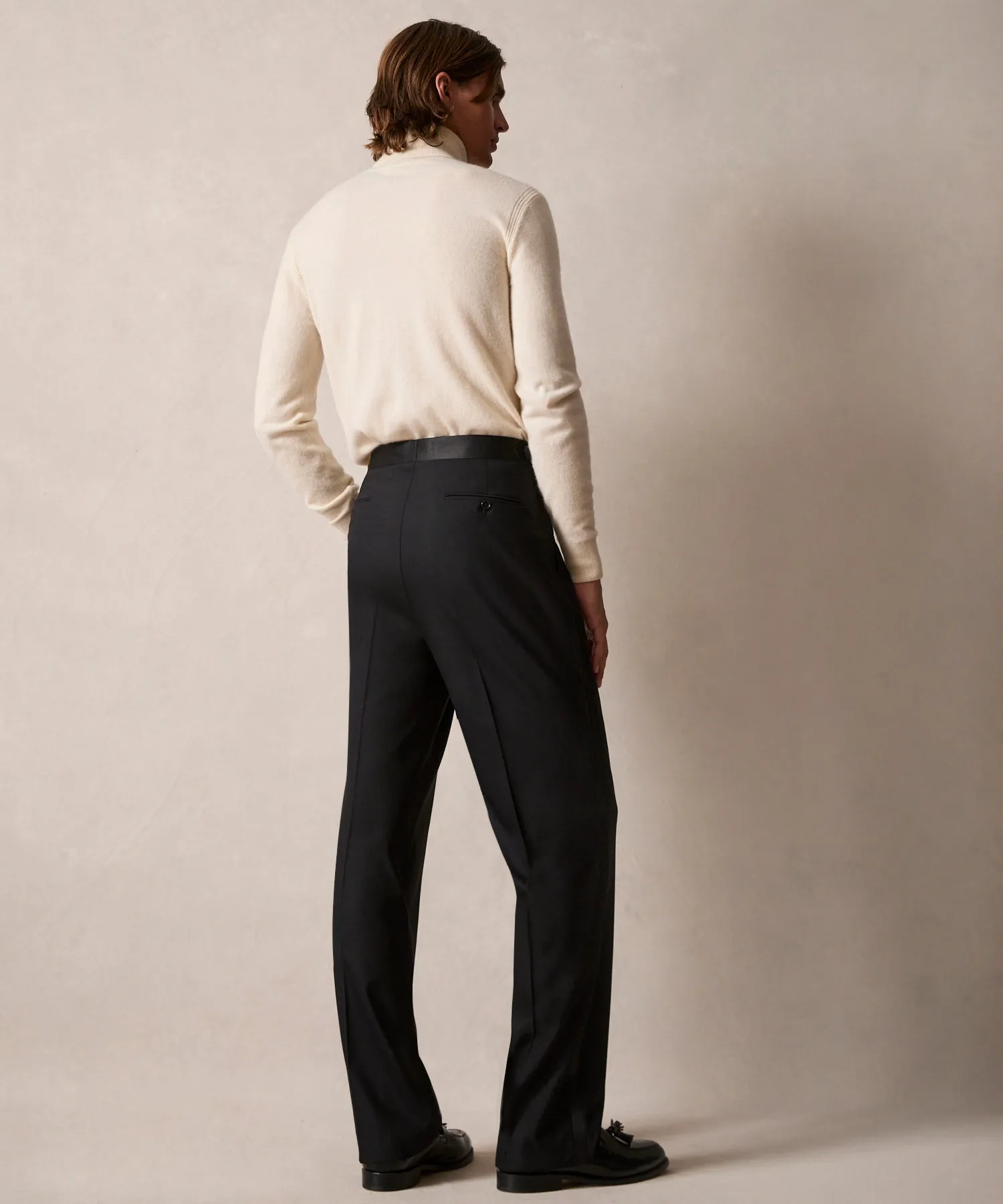 Italian Wool Relaxed Tuxedo Trouser in Black