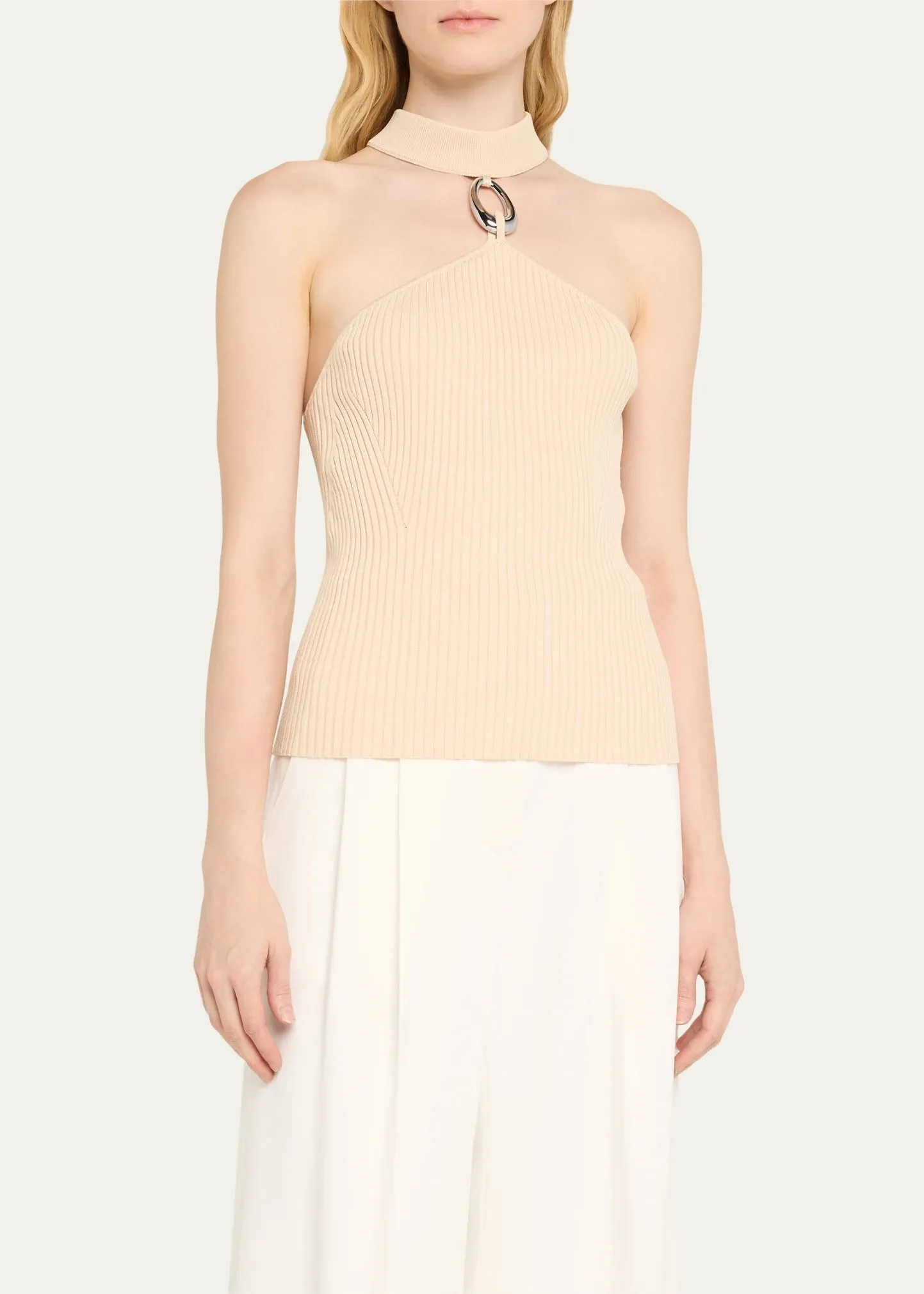 Jonathan Simkhai Mock Neck Top in Sand with Hardware