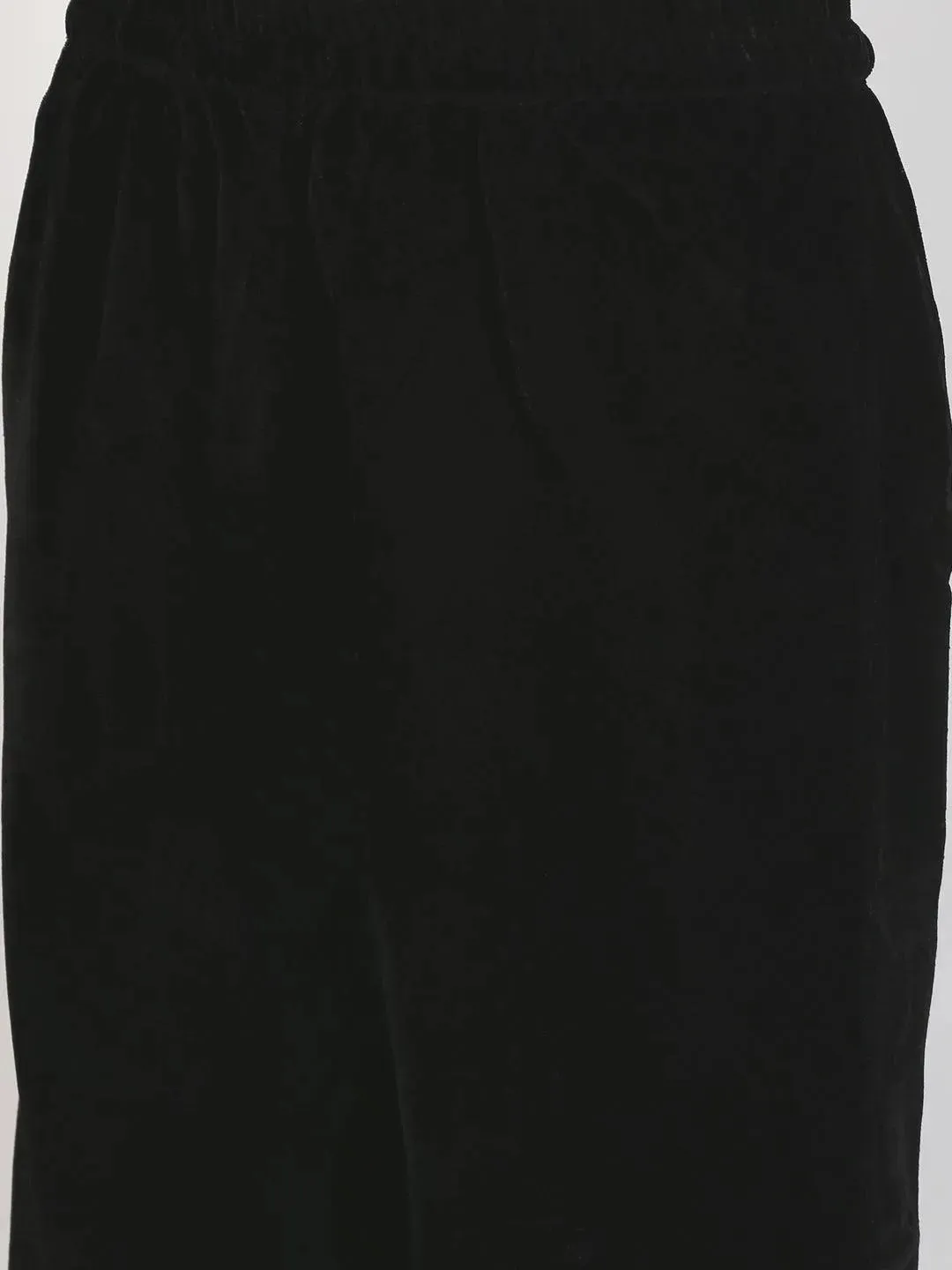 Kids Black Solid Velvet Straight Kurta With Palazzos & Dupatta