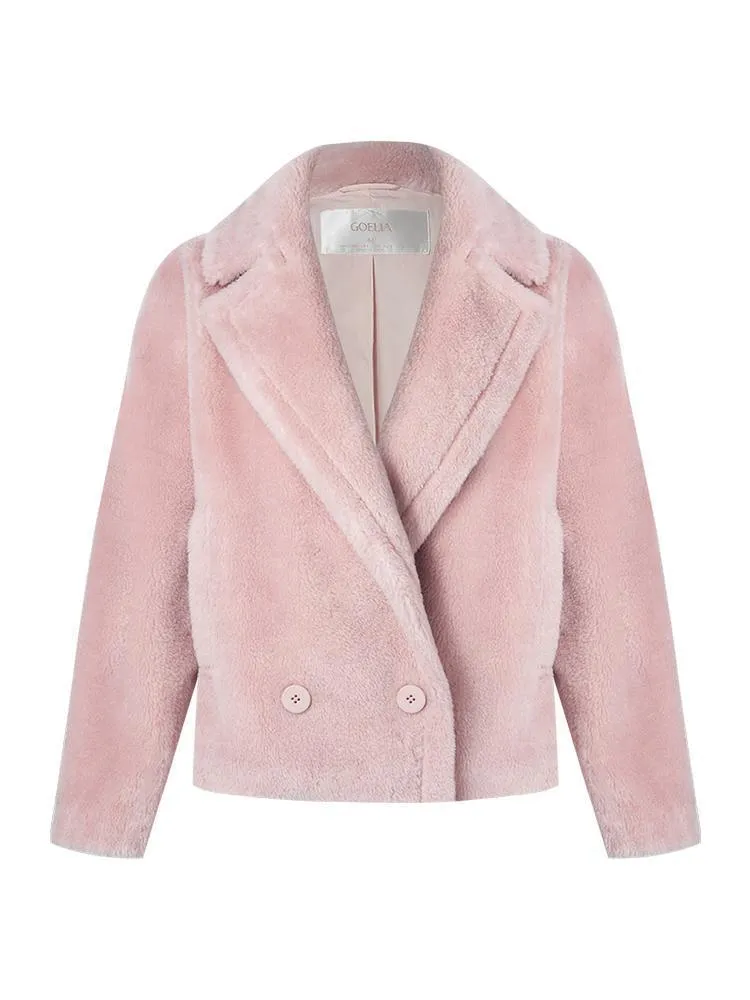 Lapel Double-Breasted Teddy Lamb Wool Short Coat