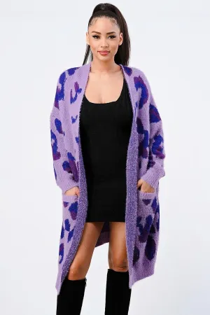 Leopard Angora Sweater Oversized Cardigan