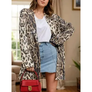 Leopard Lapel Collar Blazer for Luxurious Women's Fashion